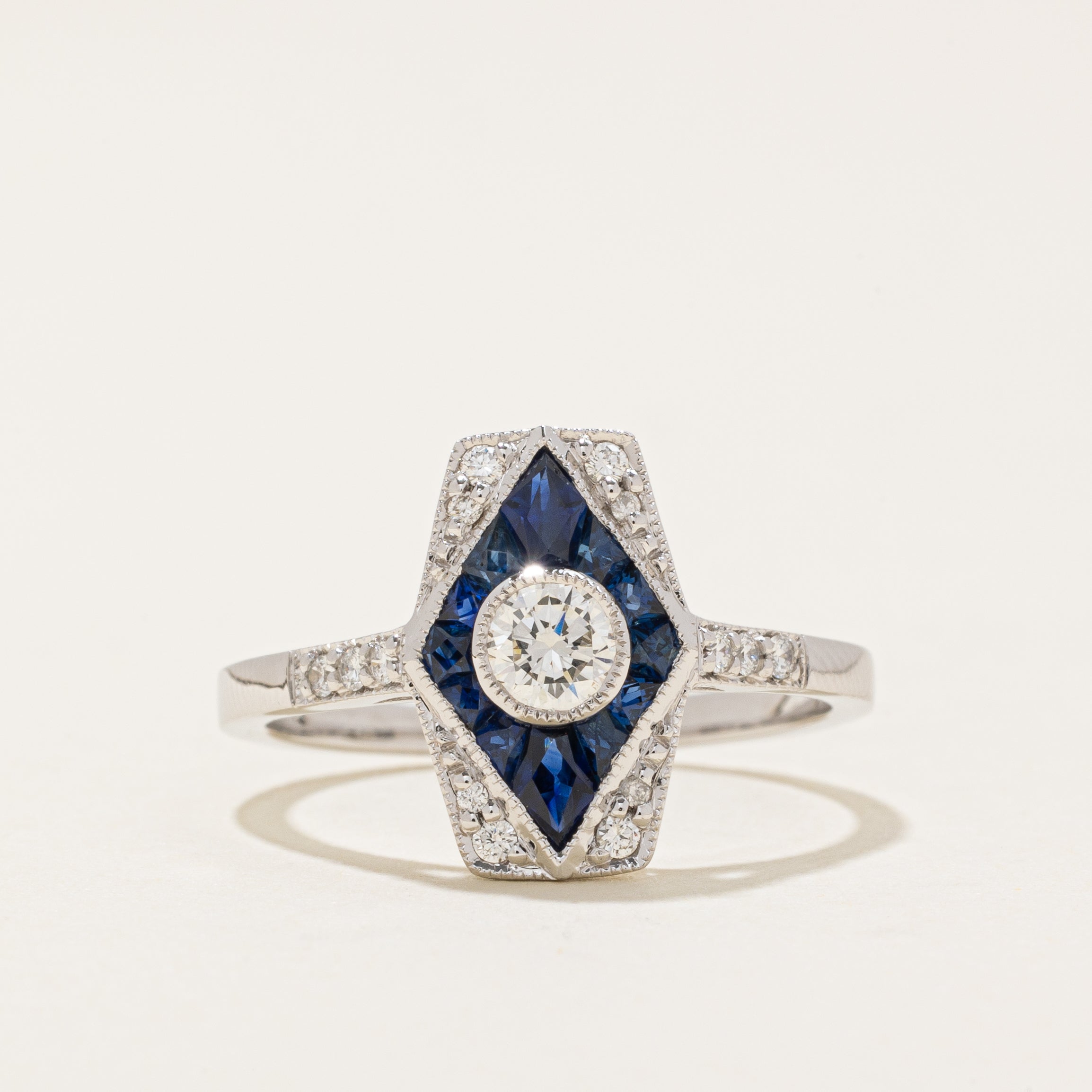 '100 Ways' Art Deco Inspired Diamond and Sapphire Ring | SZ 6.75