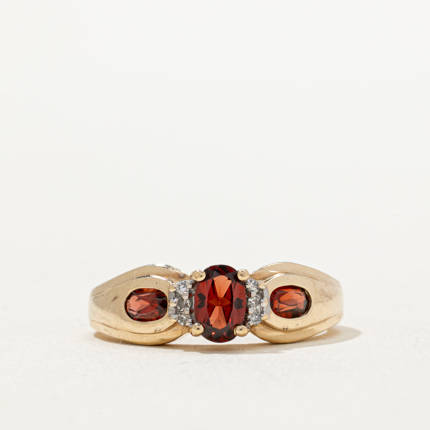 Oval Cut Garnet & Diamond Ring | 1.00ctw, 0.03ctw | SZ 7