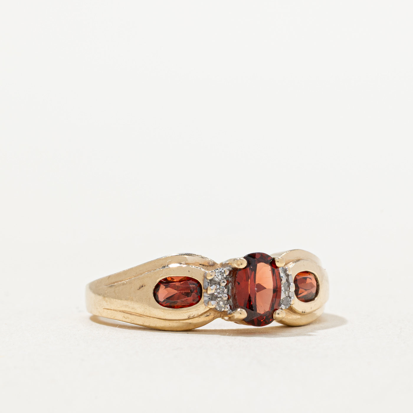 Oval Cut Garnet & Diamond Ring | 1.00ctw, 0.03ctw | SZ 7