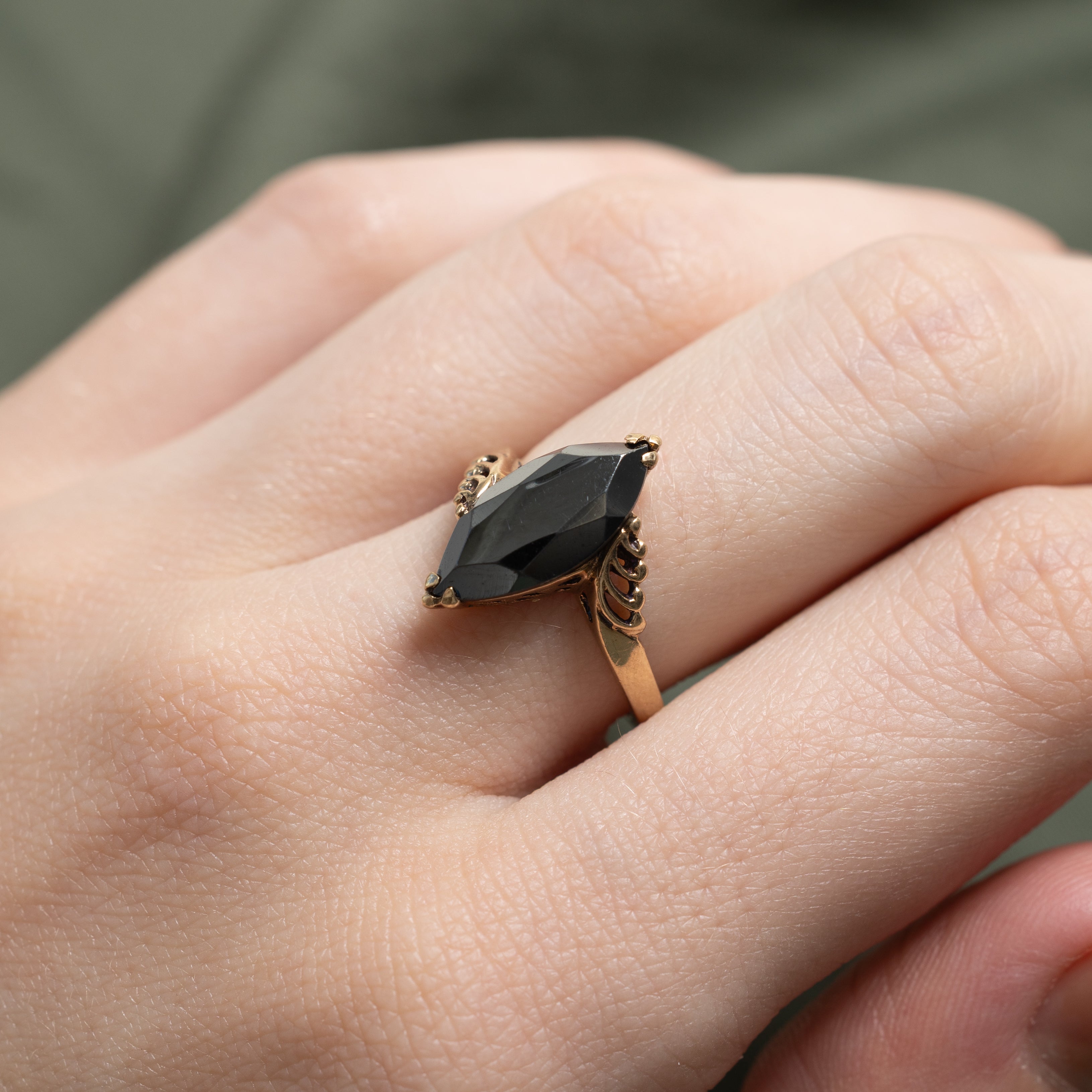 Hematite Navette Bypass Ring | SZ 5.5