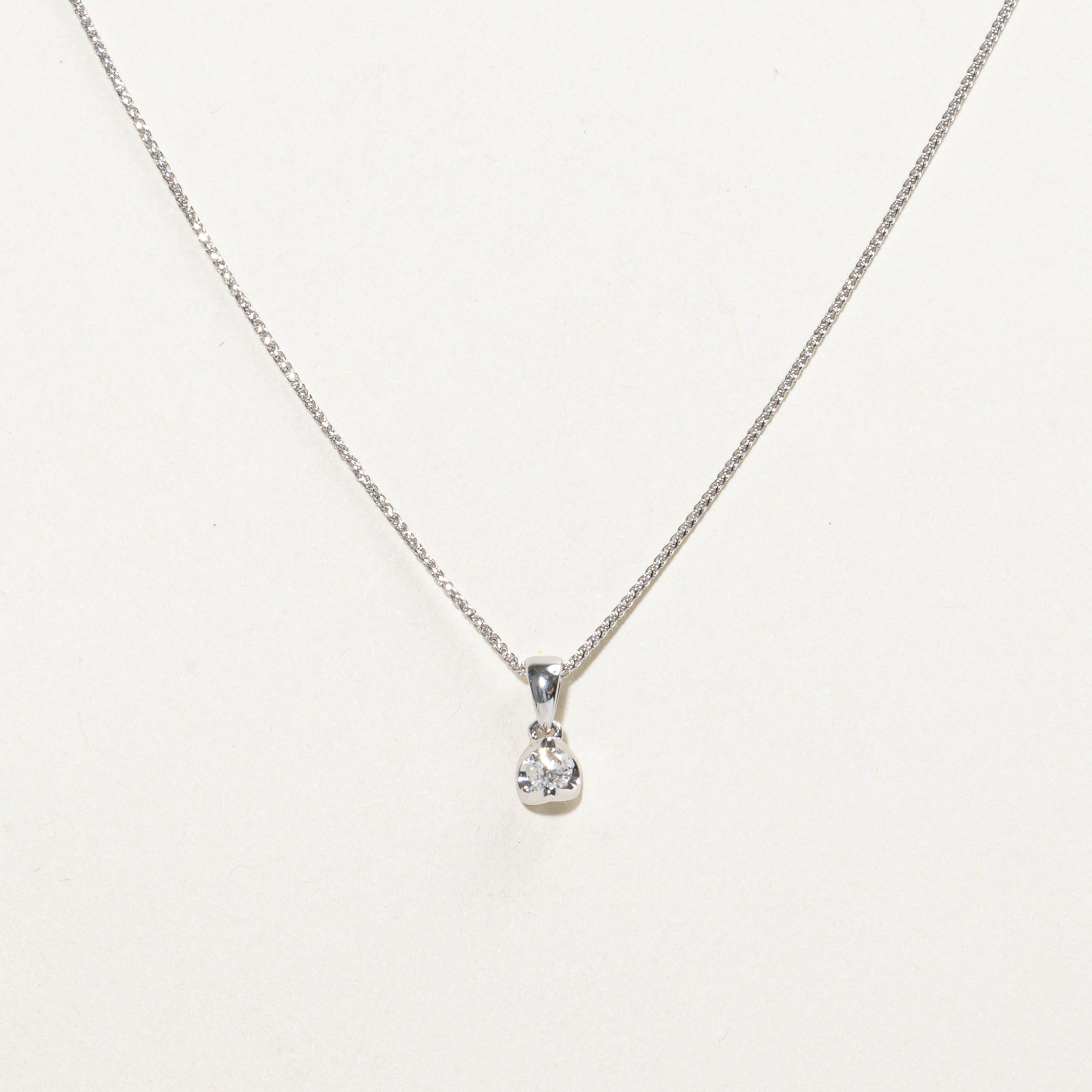 White Gold Solitaire Diamond Pendant Necklace | 0.10ct | 16"