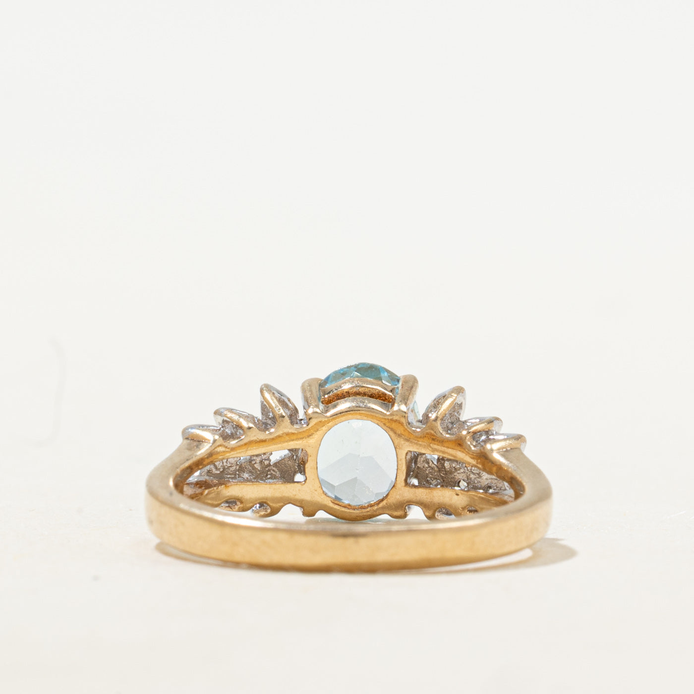 Blue Topaz & Diamond Leaf Accented Ring | 1.35ct, 0.02ctw | SZ 6