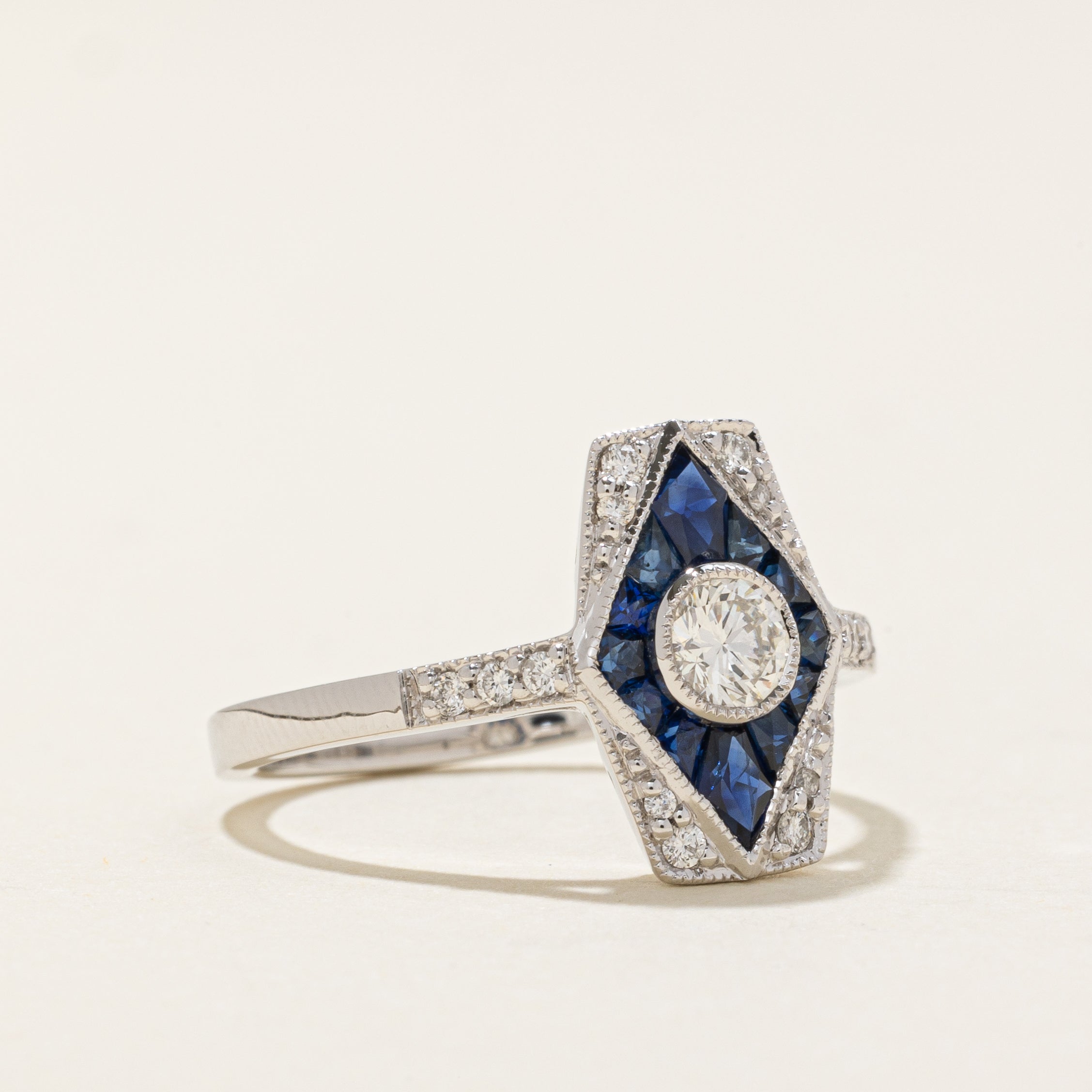 '100 Ways' Art Deco Inspired Diamond & Sapphire Ring | 0.61ctw | SZ 6.75