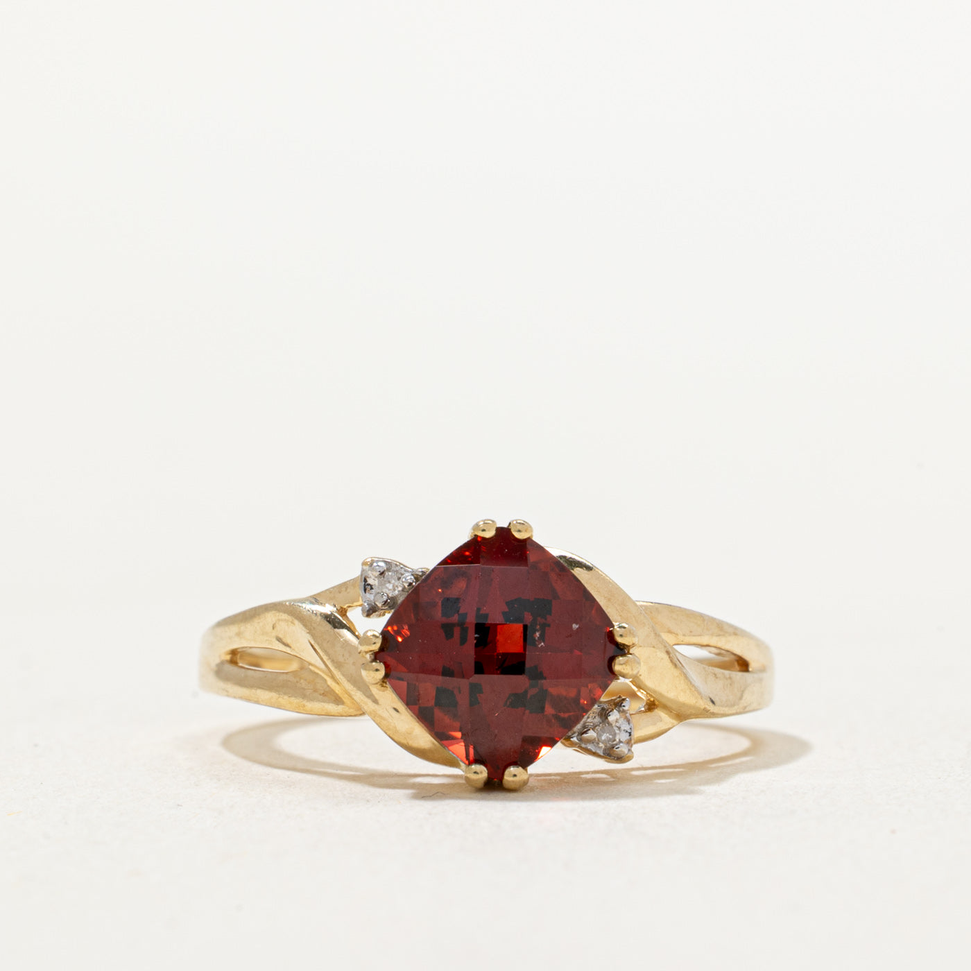 Cushion Cut Garnet & Diamond Ring | 1.85ct, 0.01ctw | SZ 7