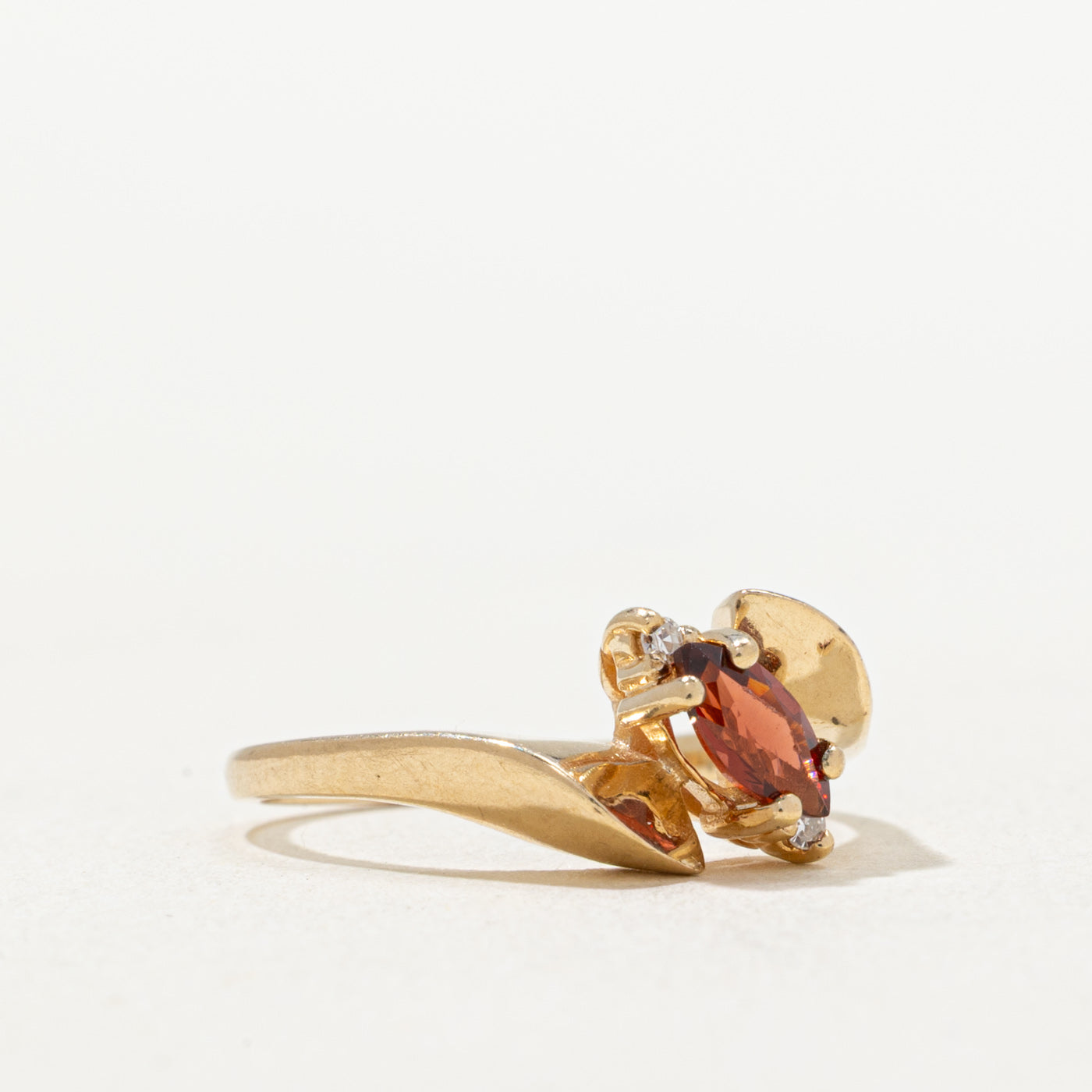 Marquise Cut Garnet & Diamond Bypass Ring | 0.21ct, 0.02ctw | SZ 4.5