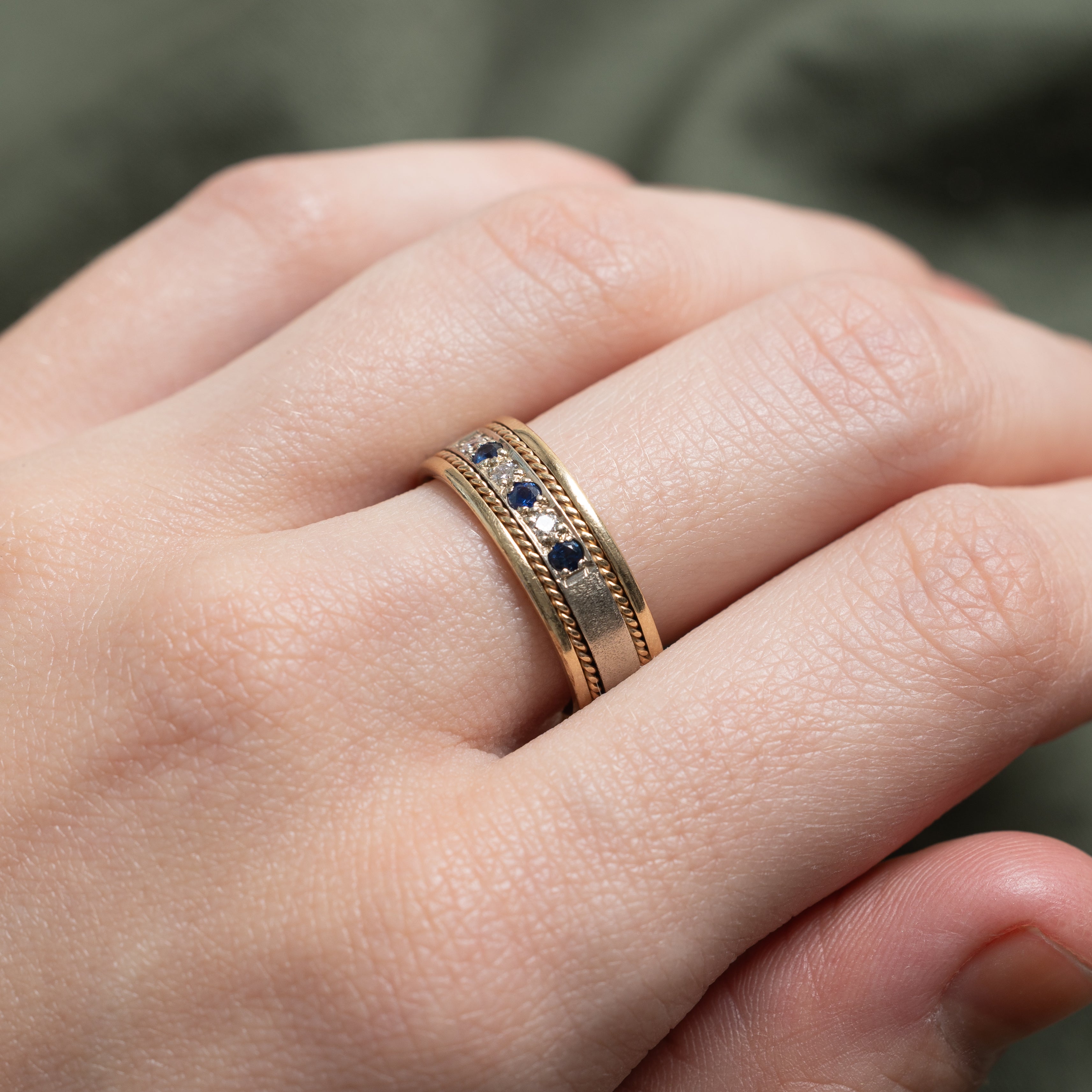 Six Stone Sapphire & Diamond Textured Band | 0.09ctw | 6.6mm | SZ 7.25