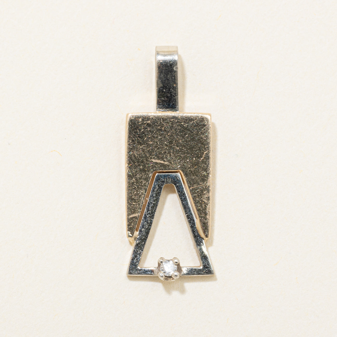 14k Two Tone Gold Diamond Triangle Bar Pendant
