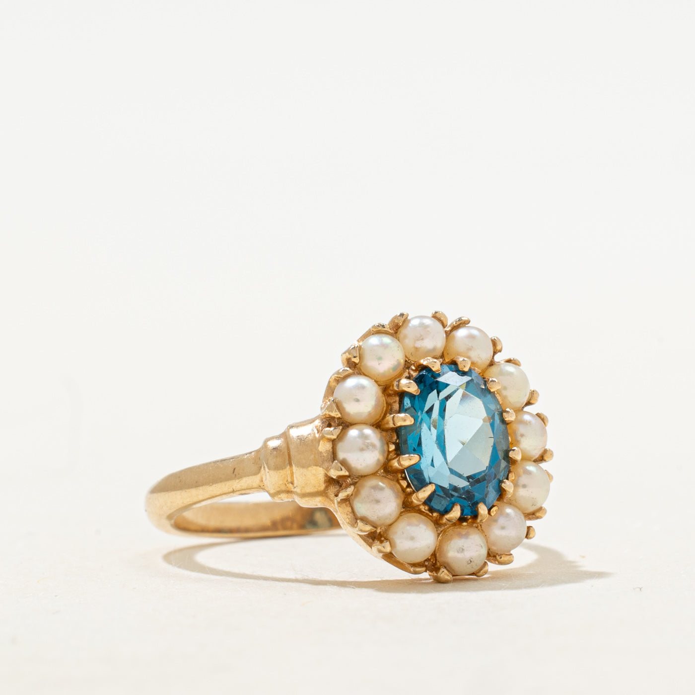 Blue Topaz & Cultured Pearl Halo Ring | 1.31ct | SZ 7.75
