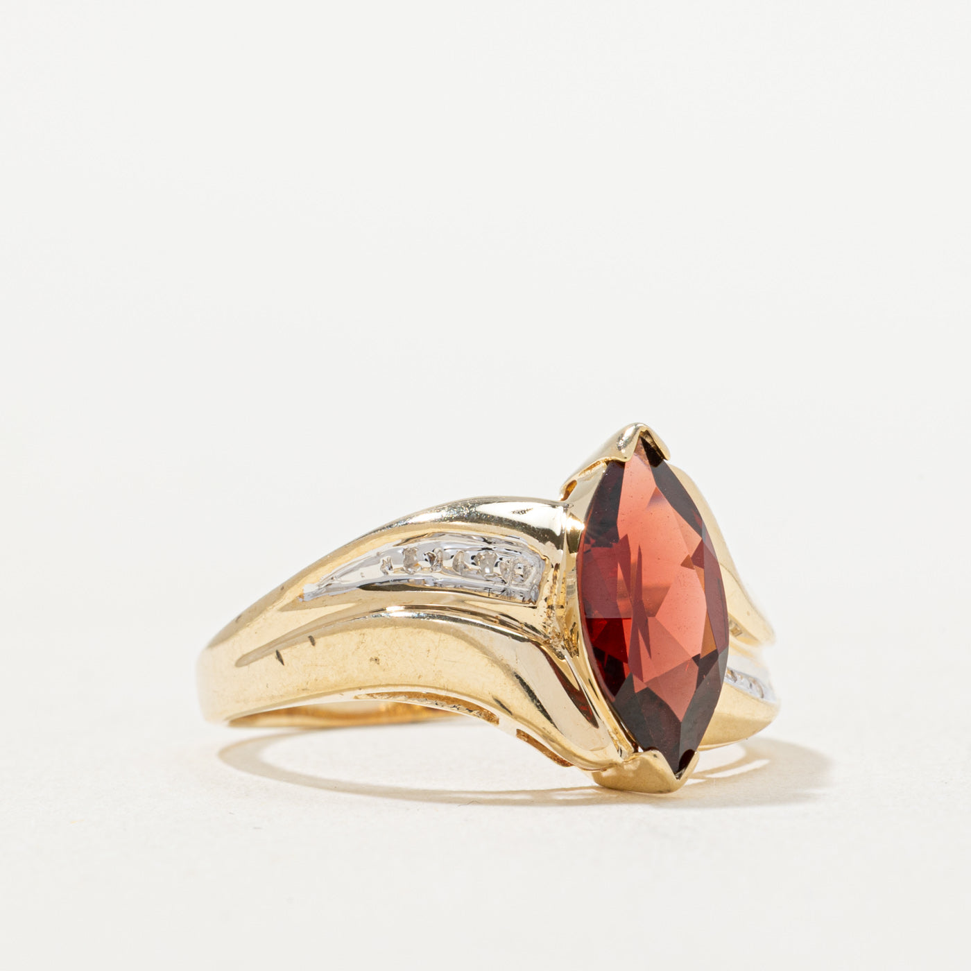 Marquise Cut Garnet & Diamond Ring | 1.70ct, 0.02ctw | SZ 8