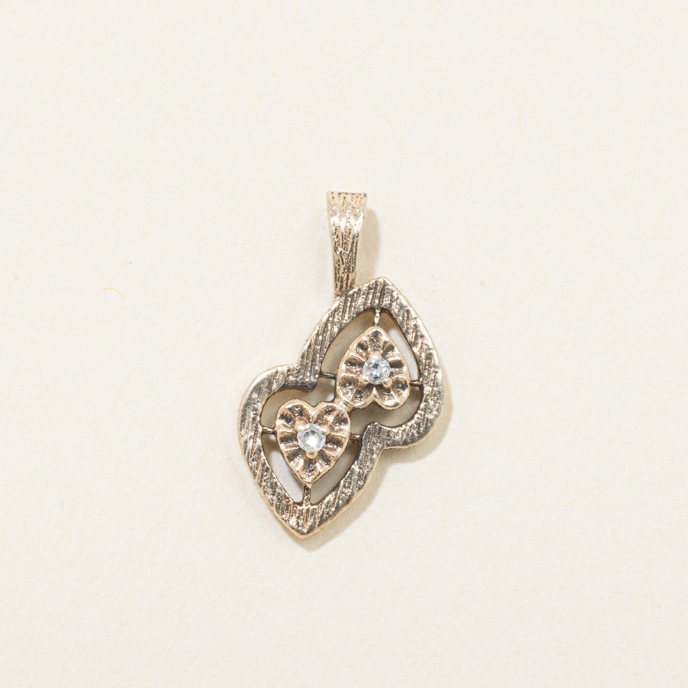 10k Diamond Textured Two Heart Pendant