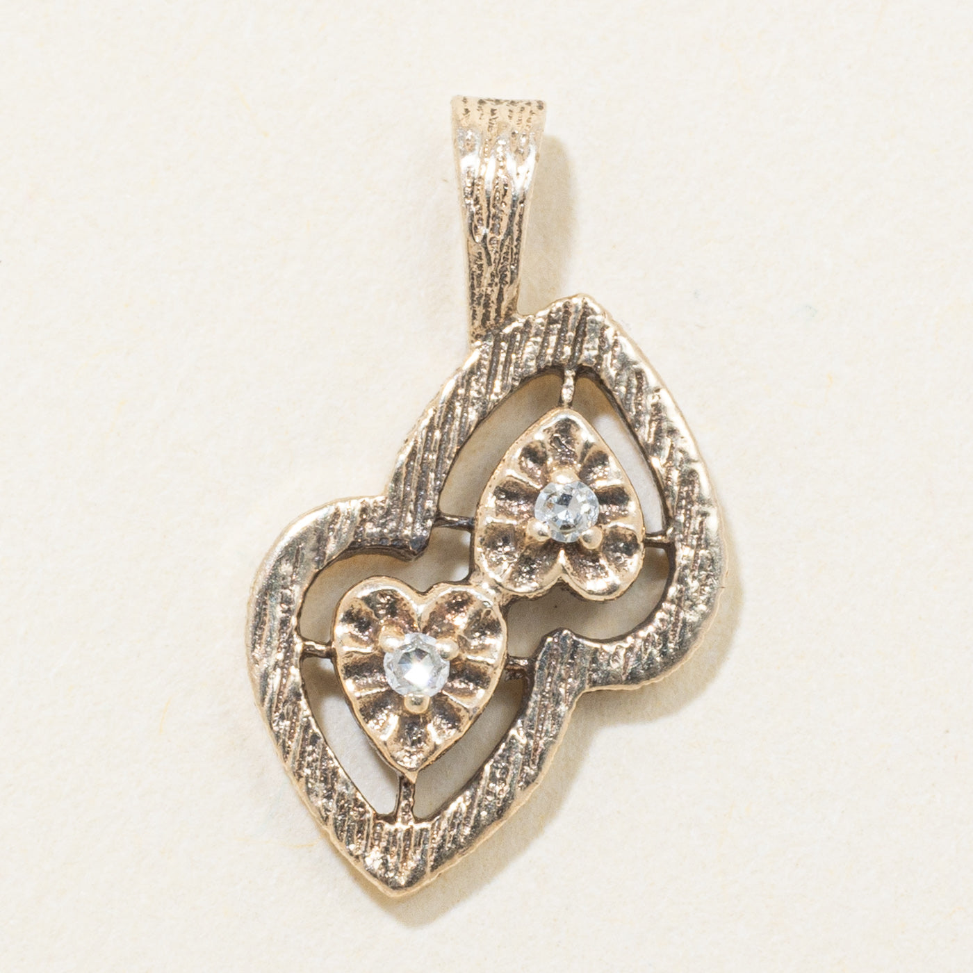 10k Diamond Textured Two Heart Pendant