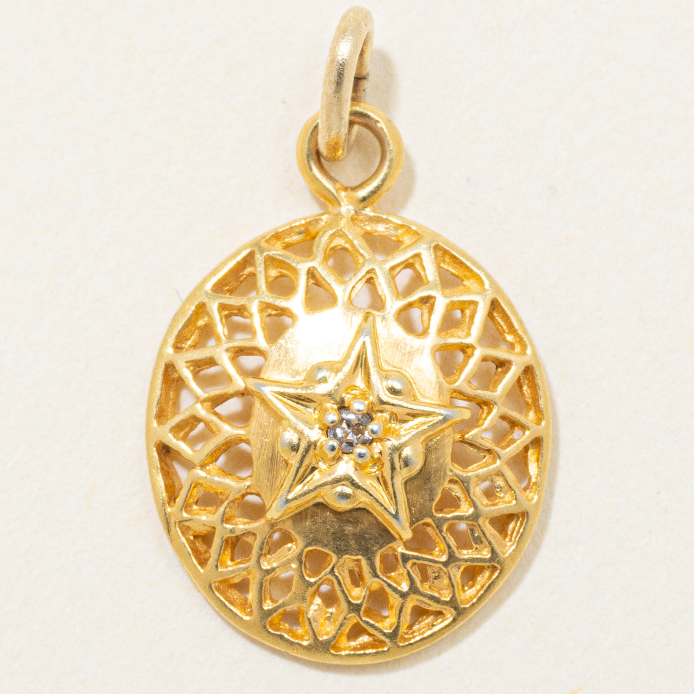 14k Yellow Gold Diamond Star Lattice Charm