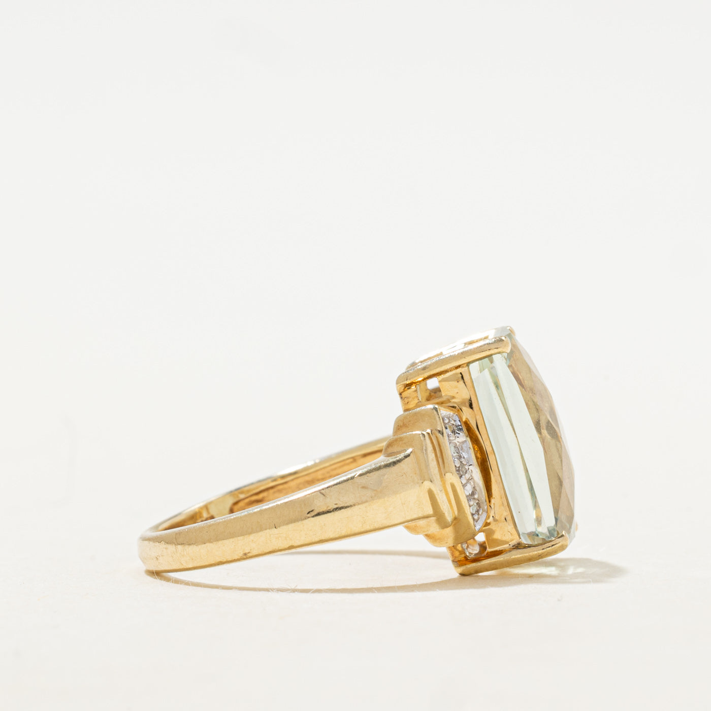 Basket Set Prasiolite & Diamond Cocktail Ring | 5.40ct, 0.004ctw | SZ 7