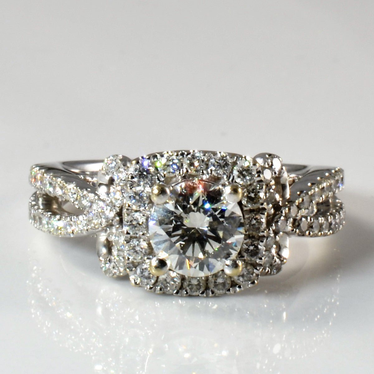 'Vera Wang' Infinity Knot Detailed Diamond Halo Ring | 1.65ctw | SZ 7 | - 100 Ways