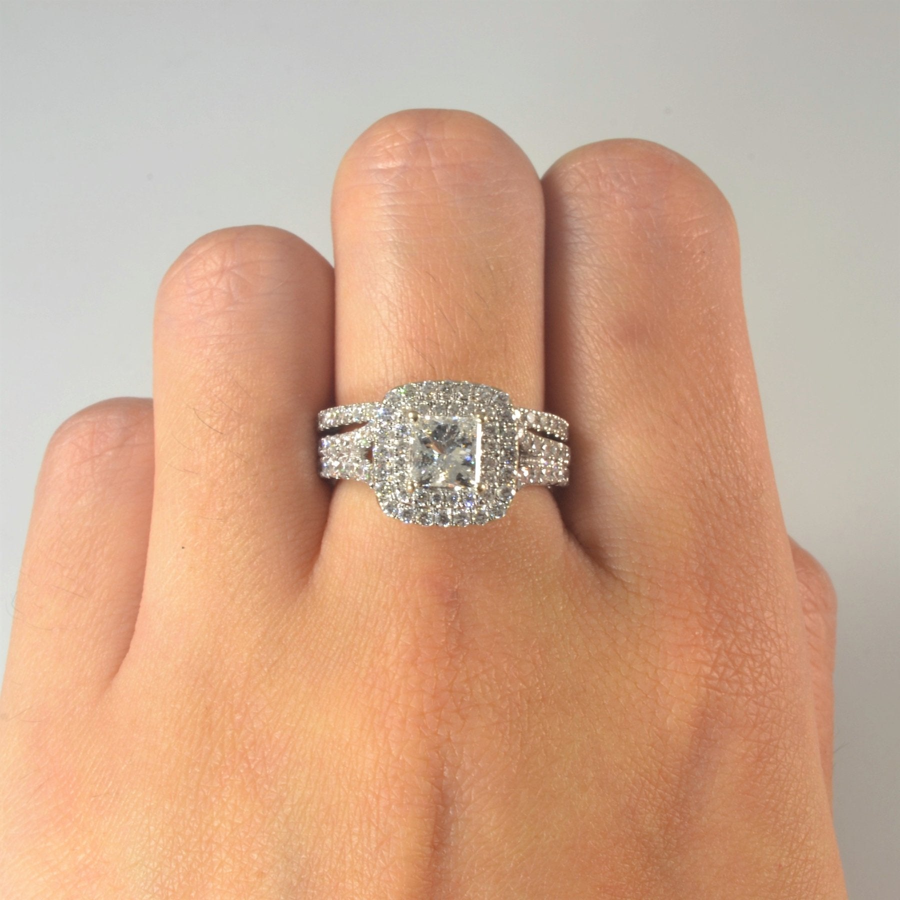 'Vera Wang' Split Shank Double Halo Wedding Set | 2.38ctw | SZ 6.5 | - 100 Ways
