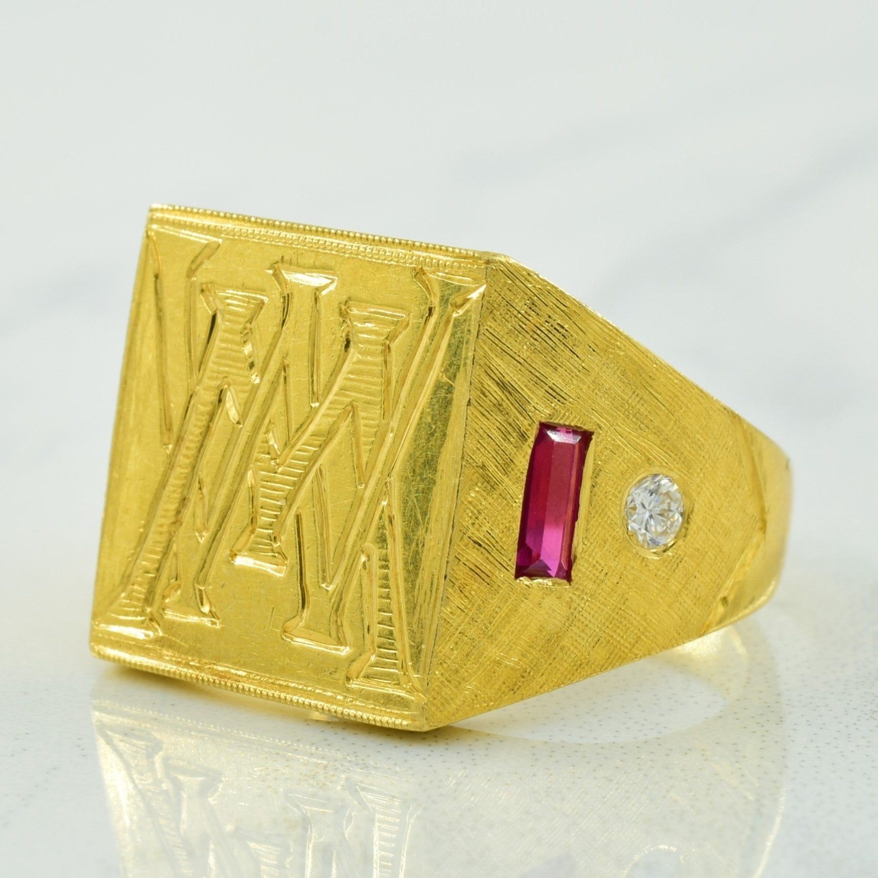 'WM' Synthetic Ruby & Diamond Ring | 0.24ctw, 0.10ctw | SZ 8.5 | - 100 Ways