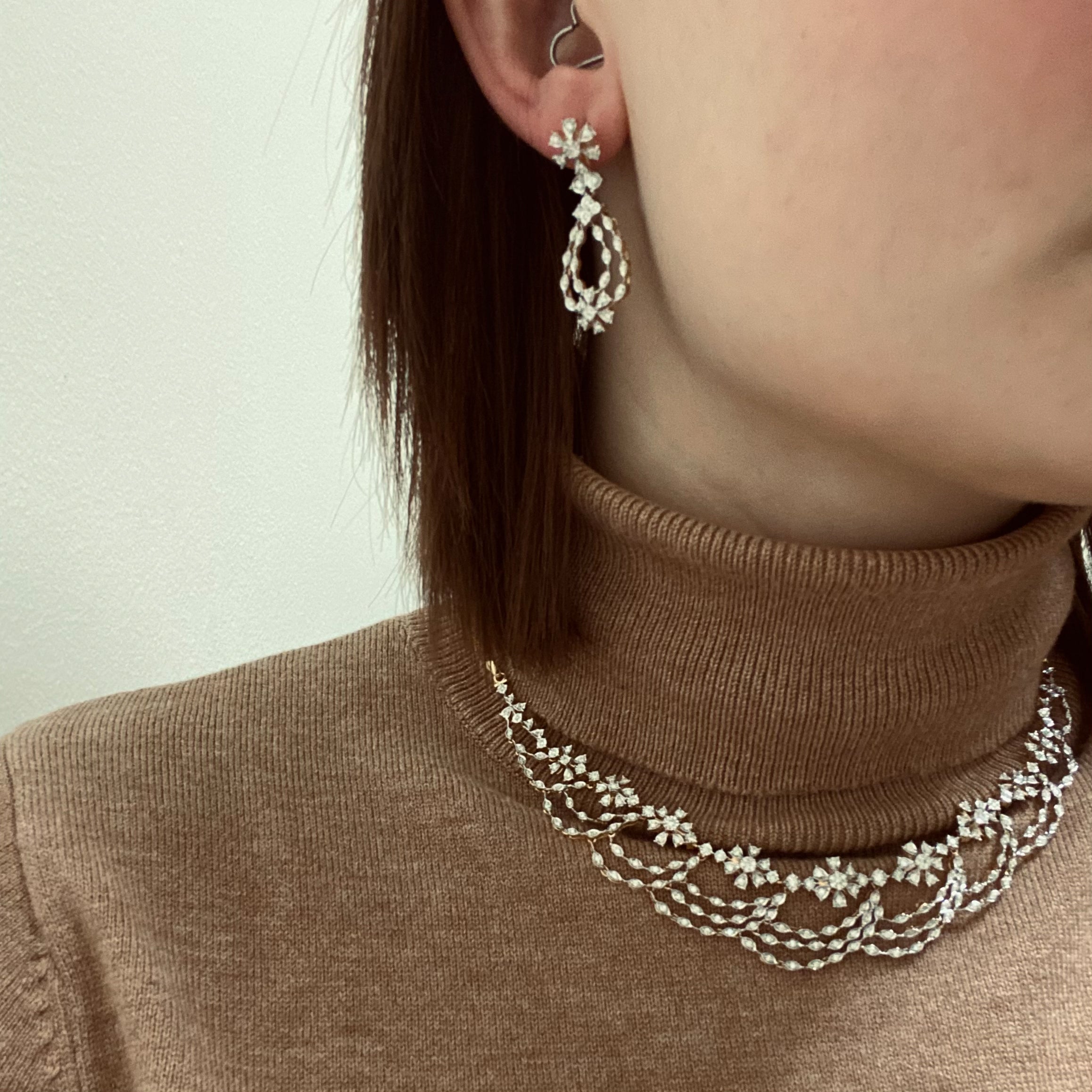 Ensemble collier et boucles d'oreilles pendantes en diamants ornés | 2,00 ct | 15 pouces |