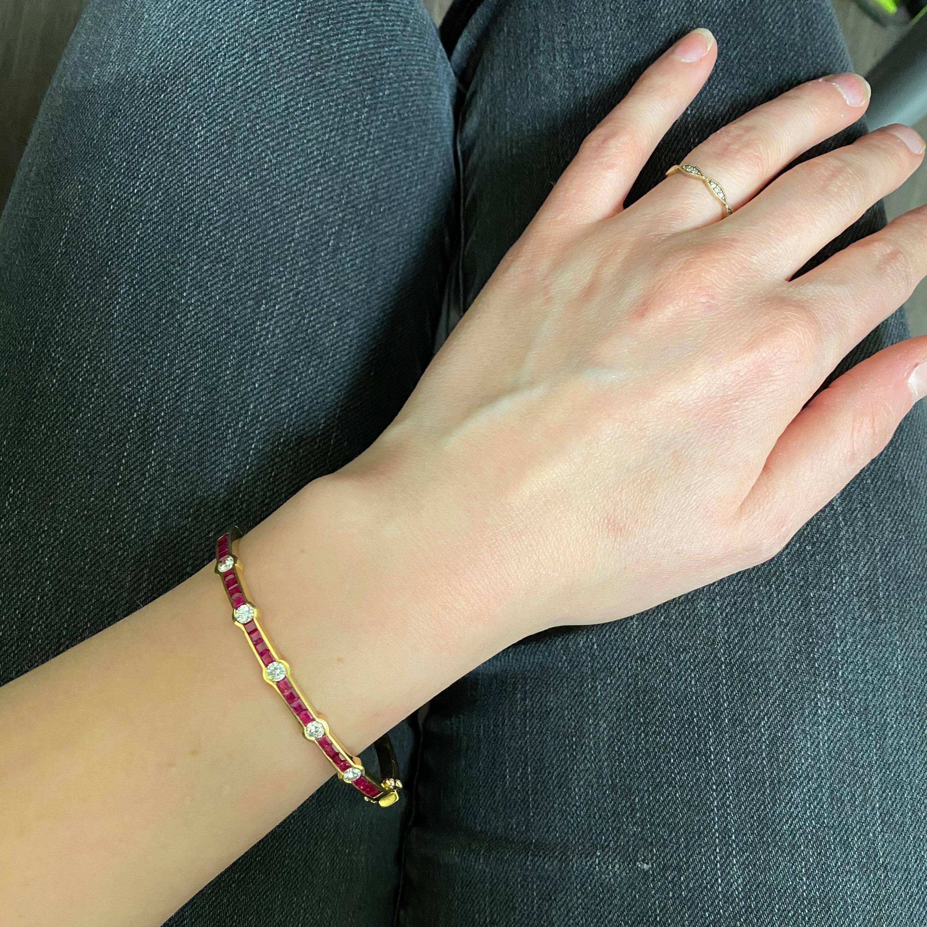 Channel Set Diamond & Ruby Bangle | 0.85ctw, 2.80ctw | 8" |