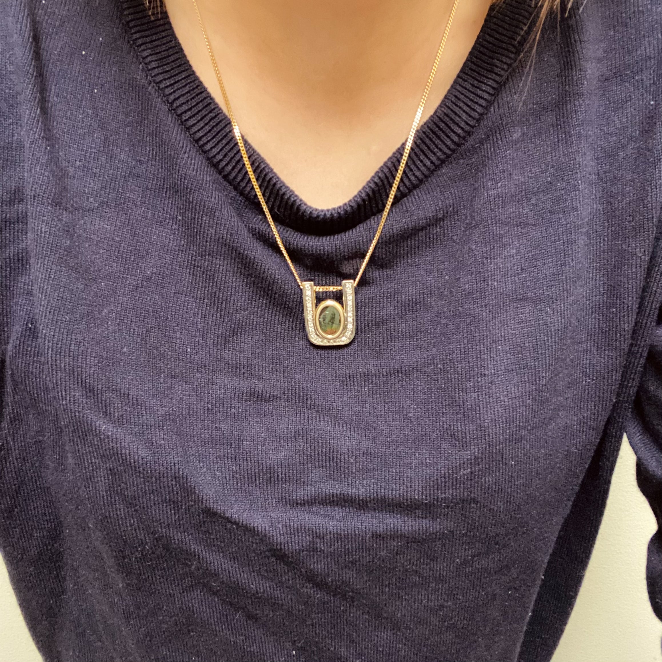 Bezel Set Ammolite & Diamond Necklace | 0.23ctw, 1.75ct | 20" |