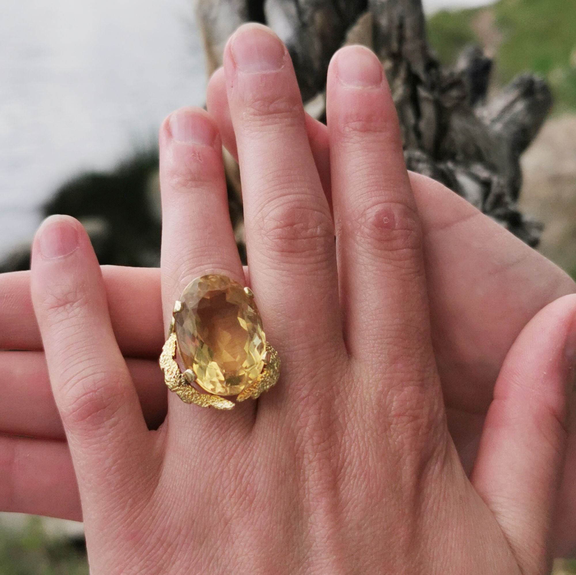 Large Citrine Cocktail Ring | 25.0 ct Citrine | SZ 4 |