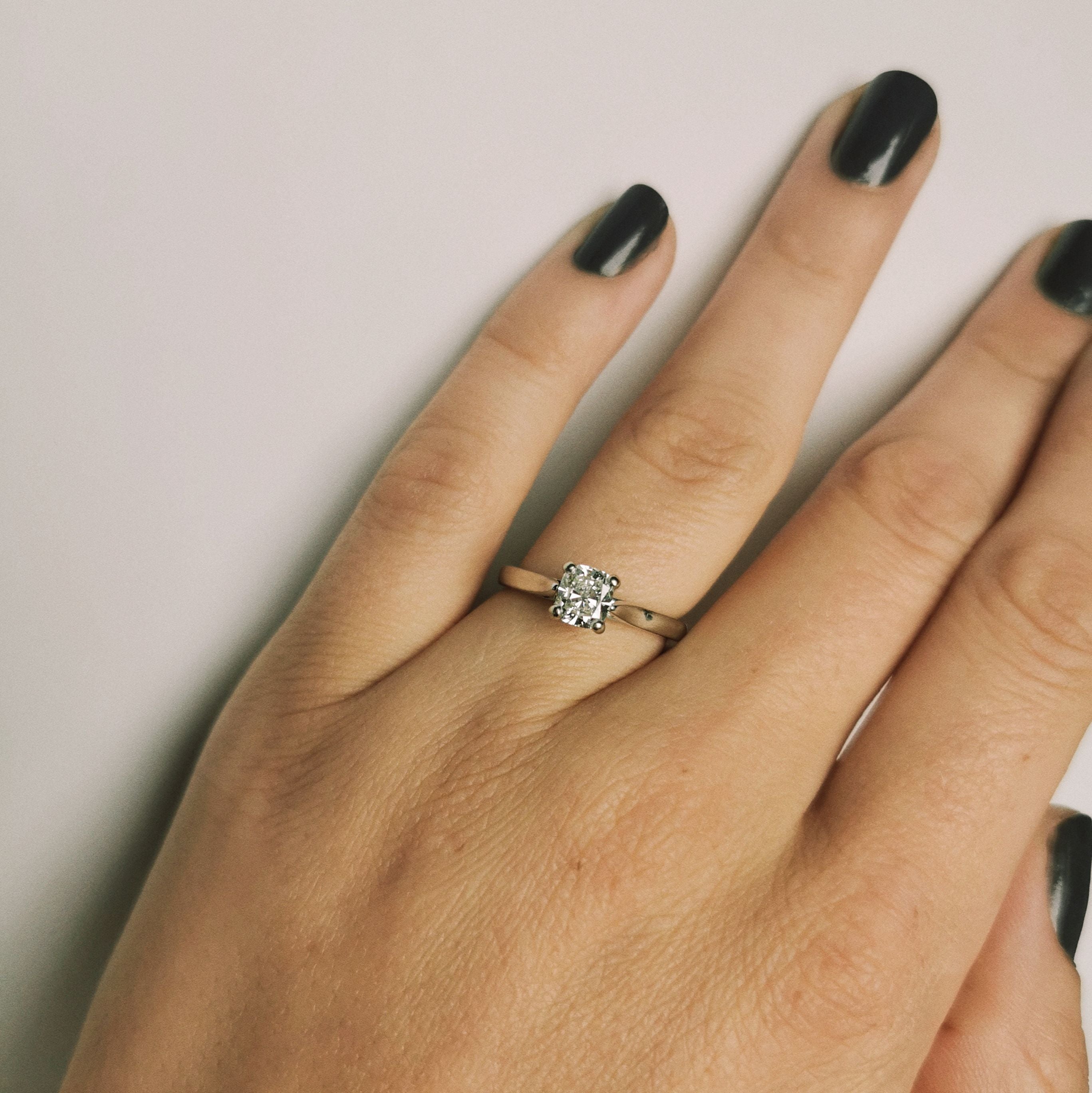 Cushion Cut Diamond Solitaire Engagement Ring | 0.84ct | VVS2, J | SZ 7.25