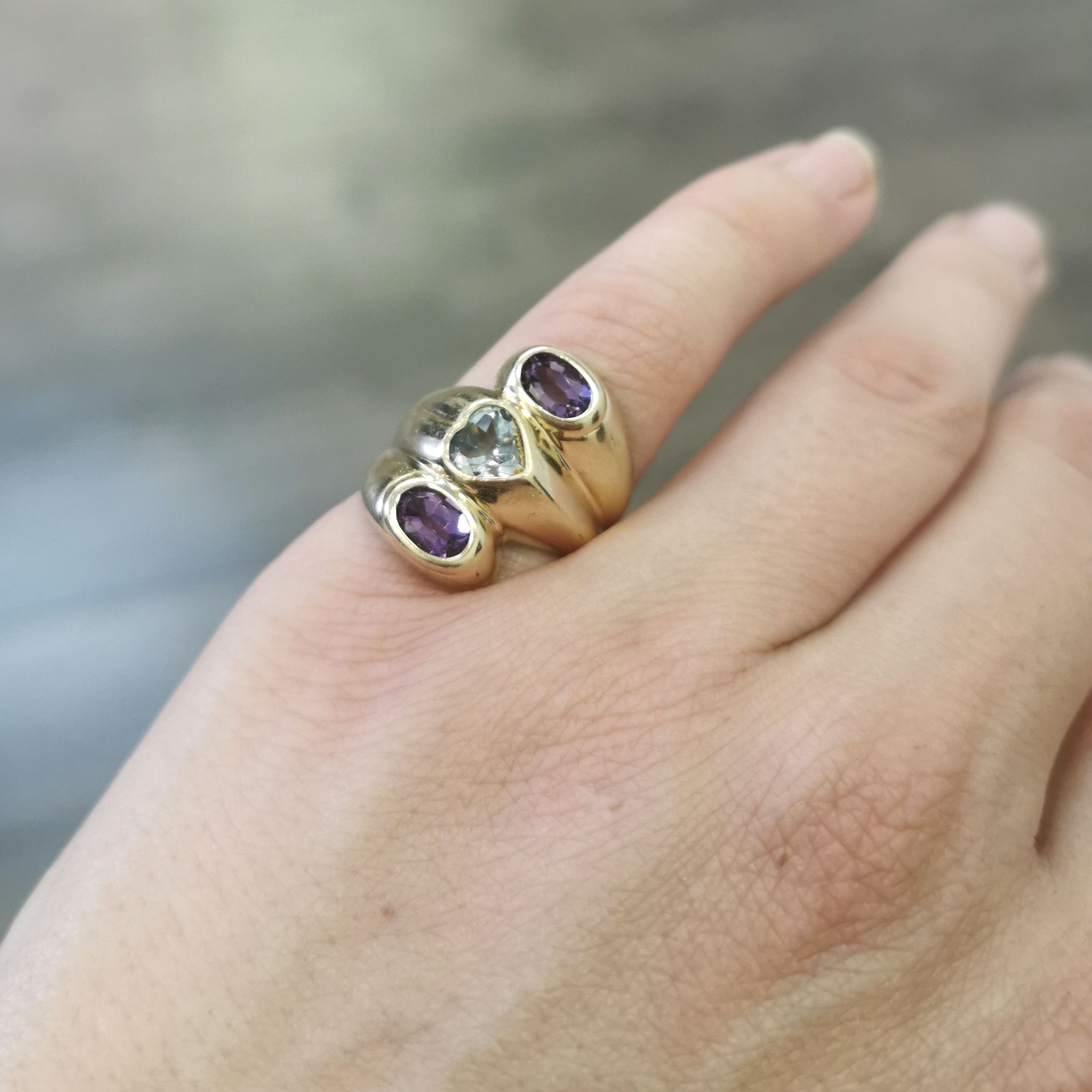Heart Shaped Blue Topaz & Amethyst Bypass Ring | 2.50ctw | SZ 6 |