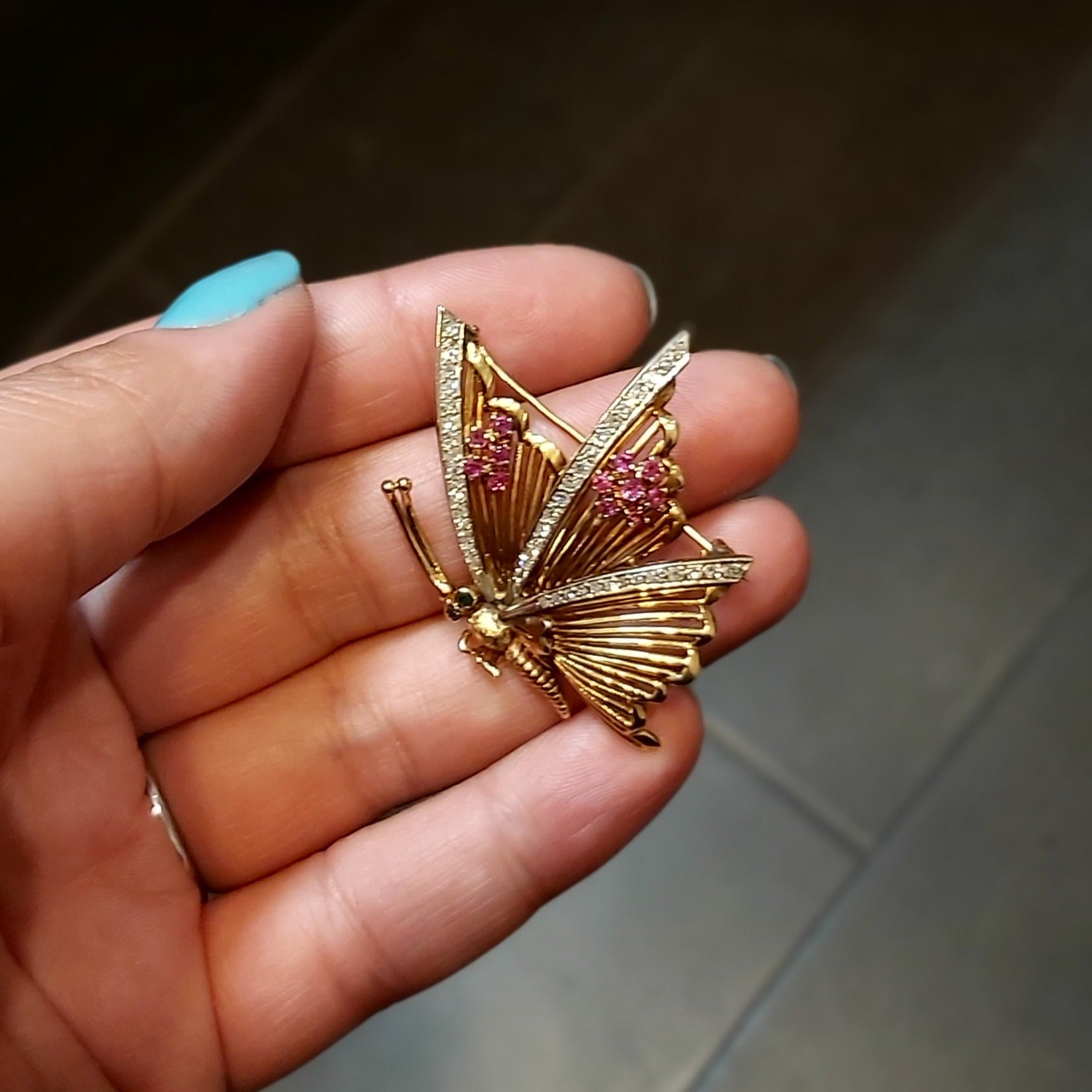 Diamond, Ruby and Emerald Butterfly 18k Brooch | 0.45 ctw, 0.25ctw, 0.03ctw |