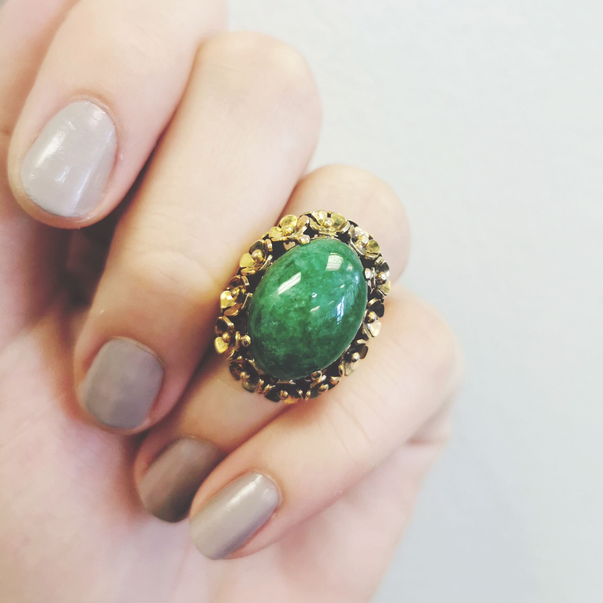 Double Banded Floral Jadeite Cocktail Ring | 11.61ct | SZ 4.5 |