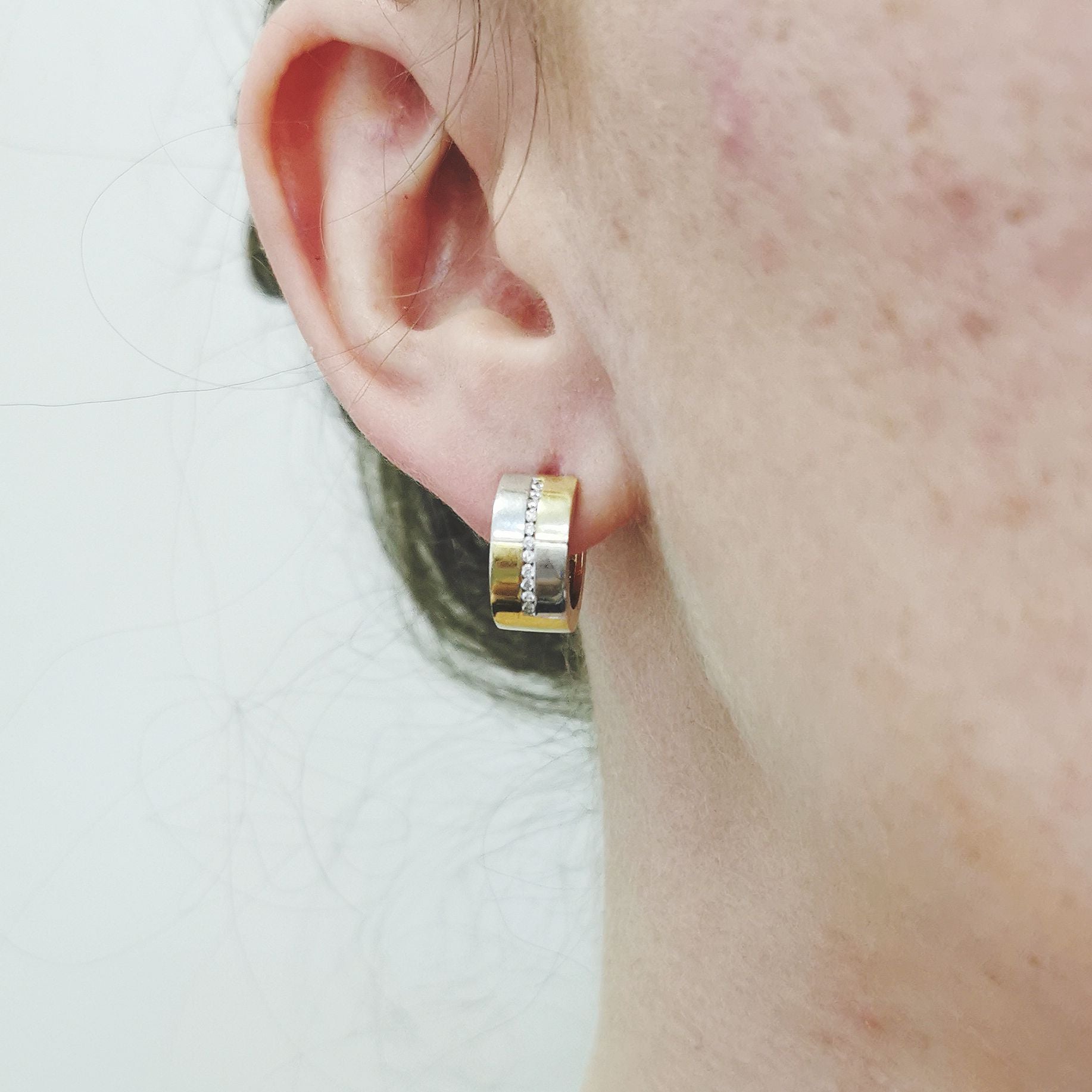 Small Diamond Two Tone Huggie Hoop Earrings | 0.15ctw |