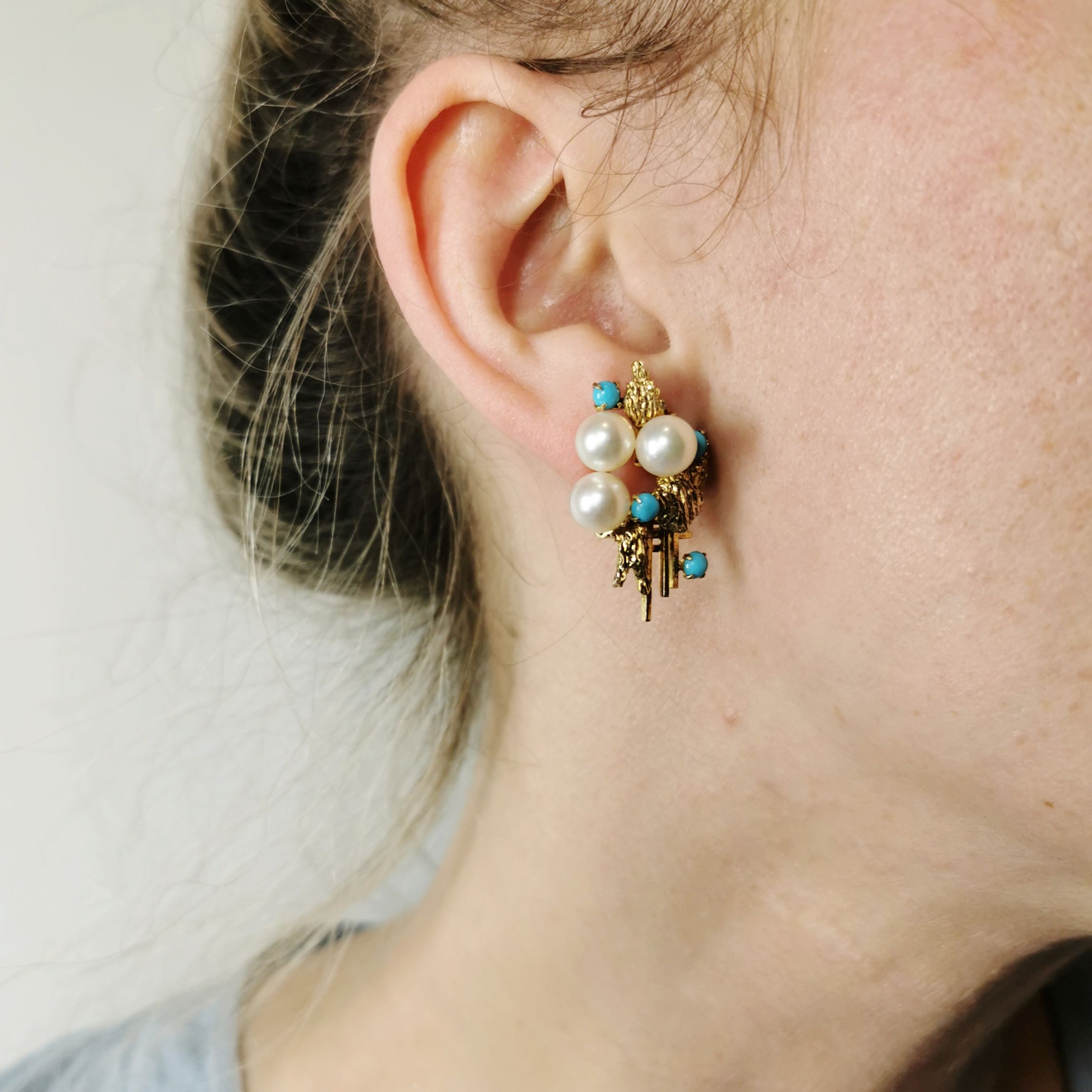 Clip On Pearl & Turquoise Earrings | 17.00ctw |