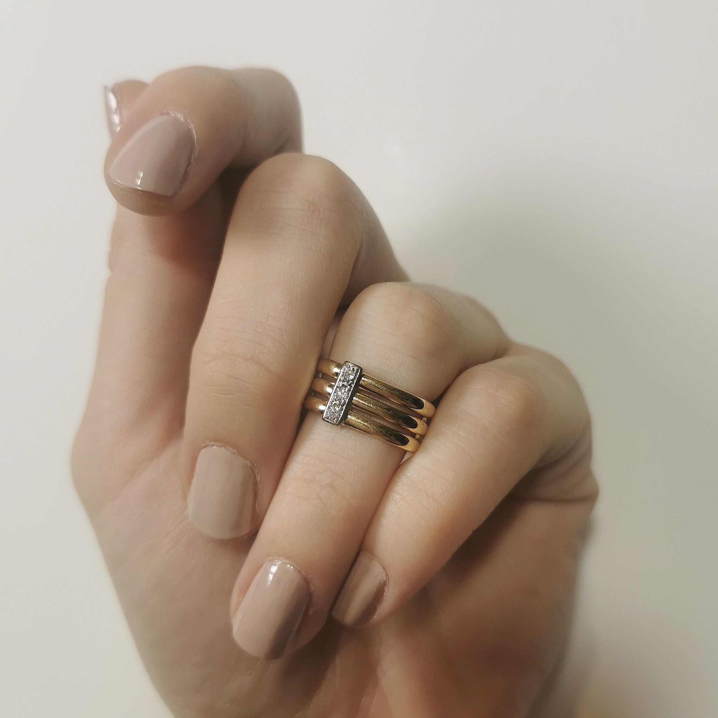 Diamond ring triple banded vintage ring, antique triple ring