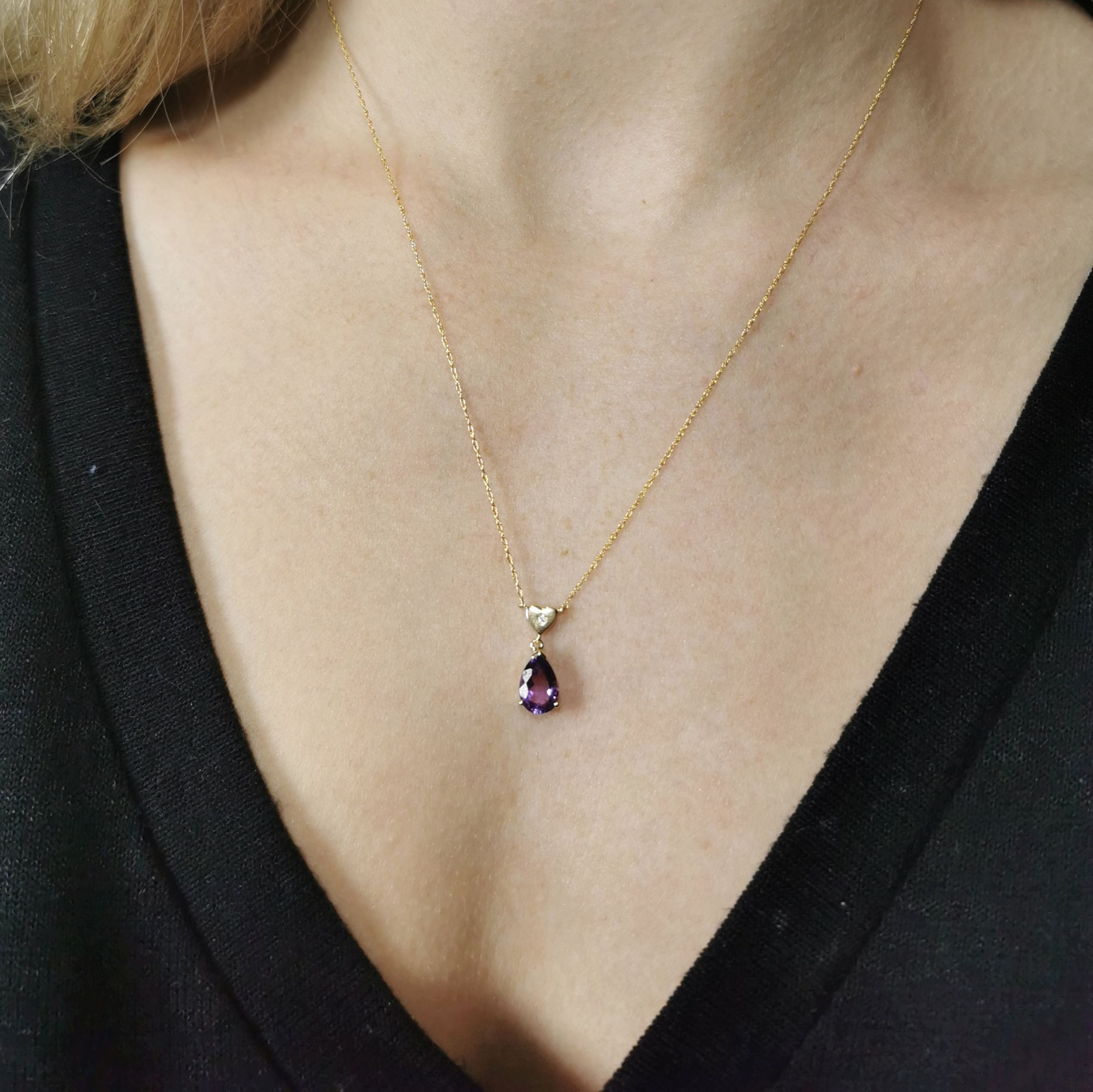 Diamond & Amethyst Drop Necklace | 0.005ct, 1.11ct | 18" |
