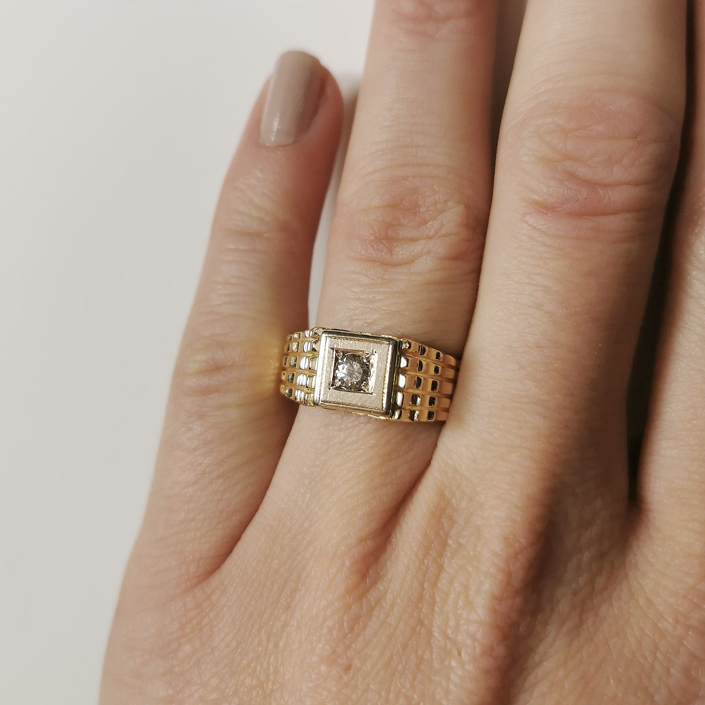 ring on hand of diamond vintage ring, antique ring