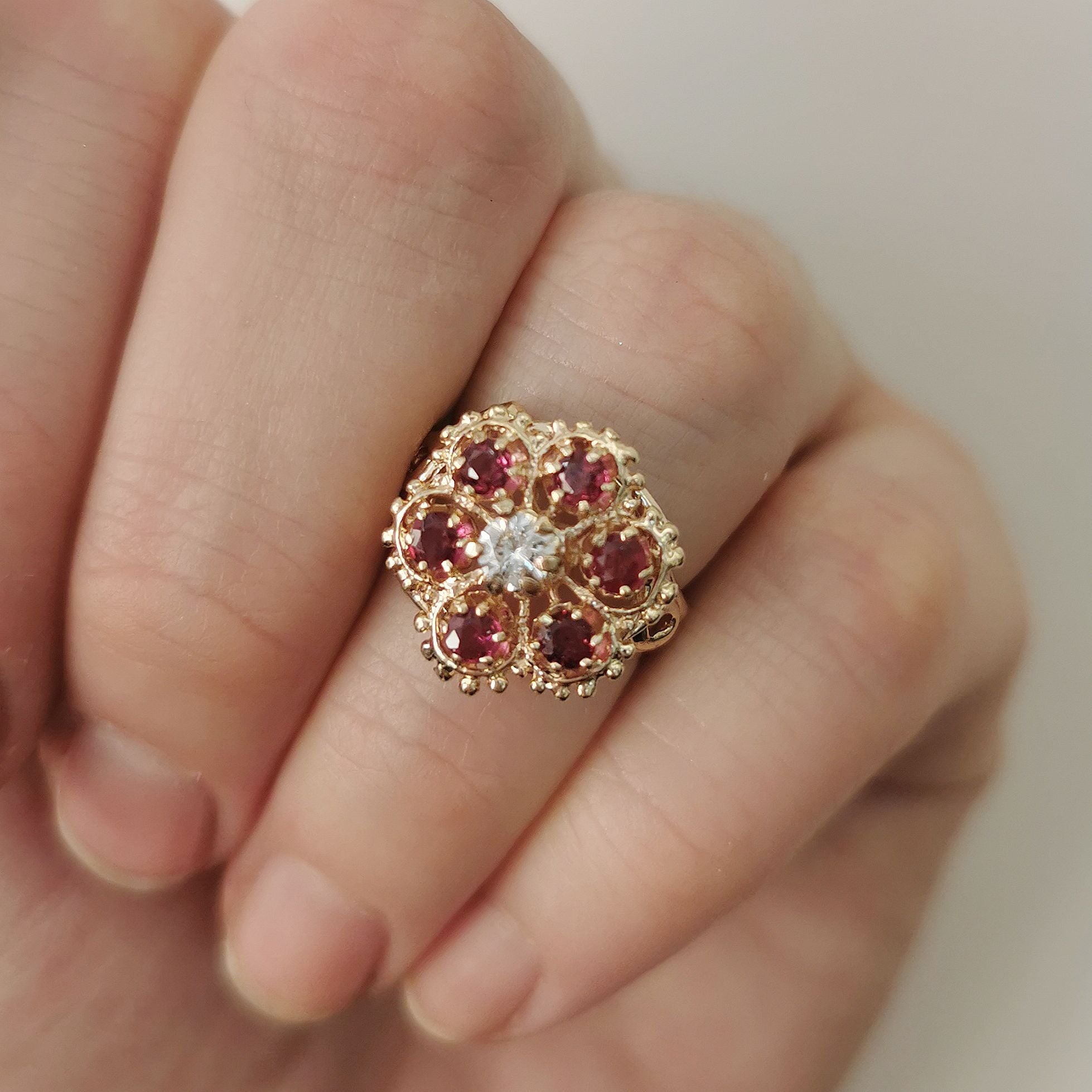 High Set Floral Ruby & Diamond Ring | 0.19ct, 0.84ctw | SZ 4.25 |