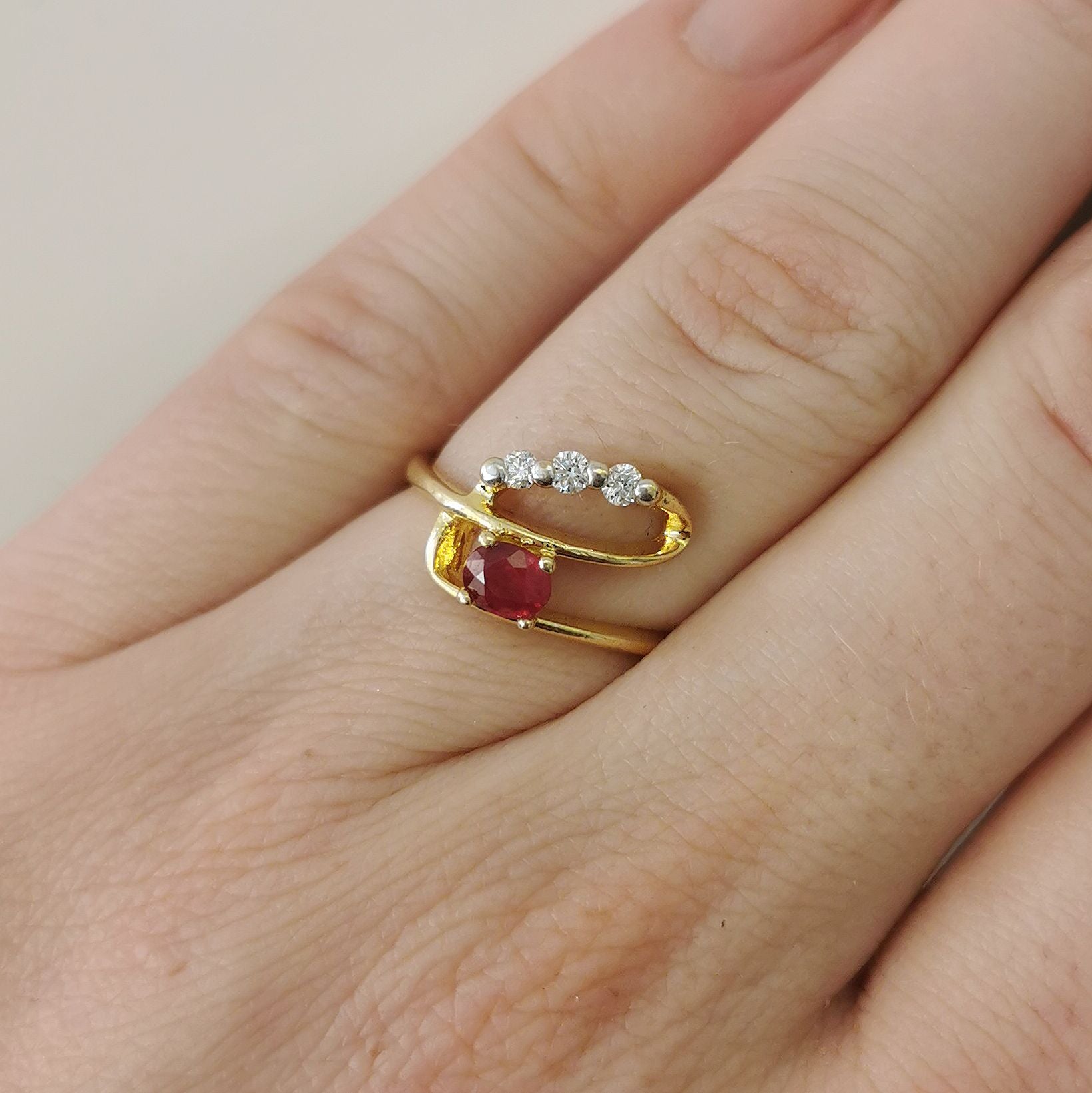 Geometric Ruby & Diamond Bypass Ring | 0.12ctw, 0.33ct | SZ 6.5 |