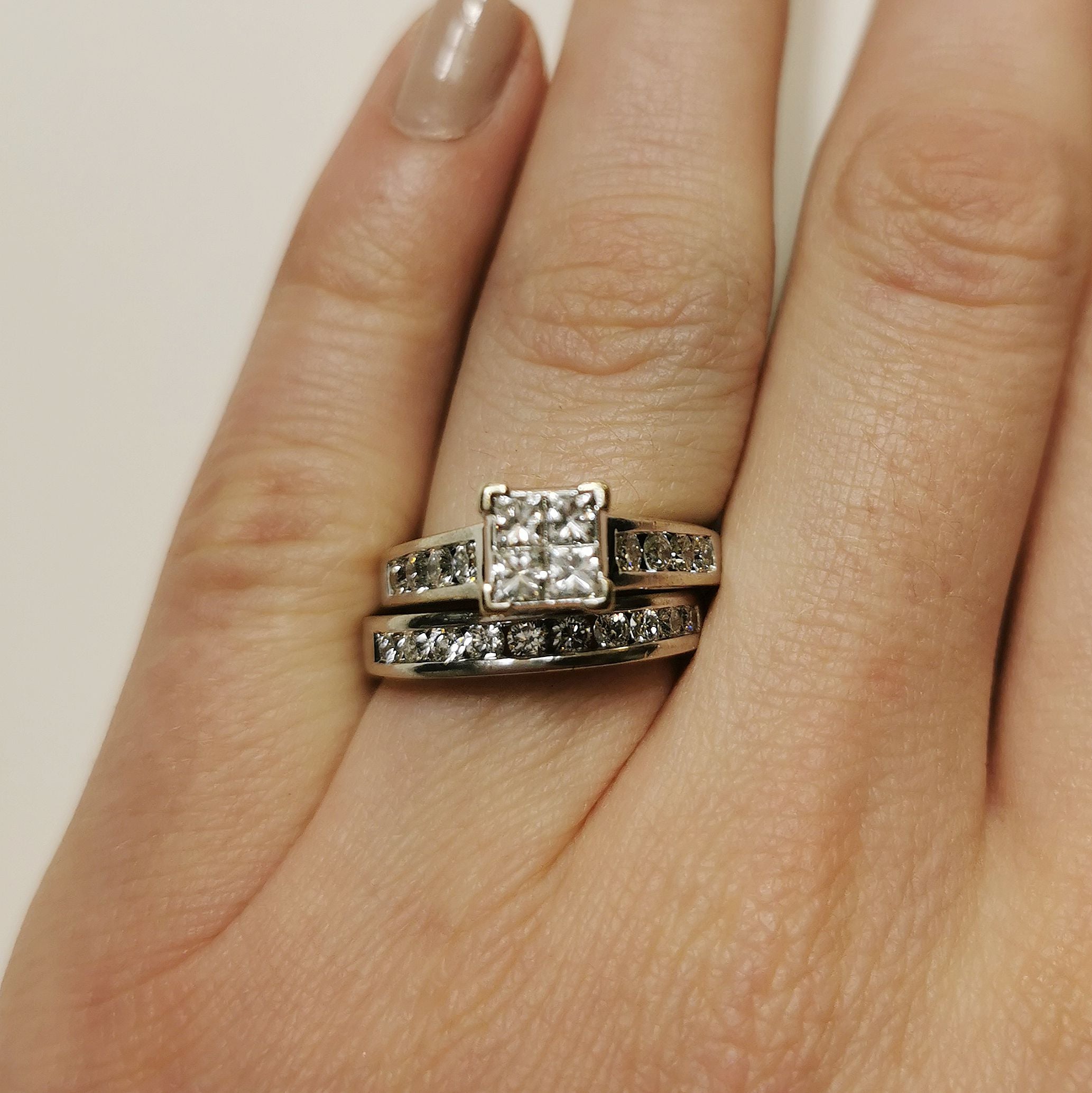 Quad Cluster Princess Diamond Wedding Set | 1.26ctw | SZ 7 |