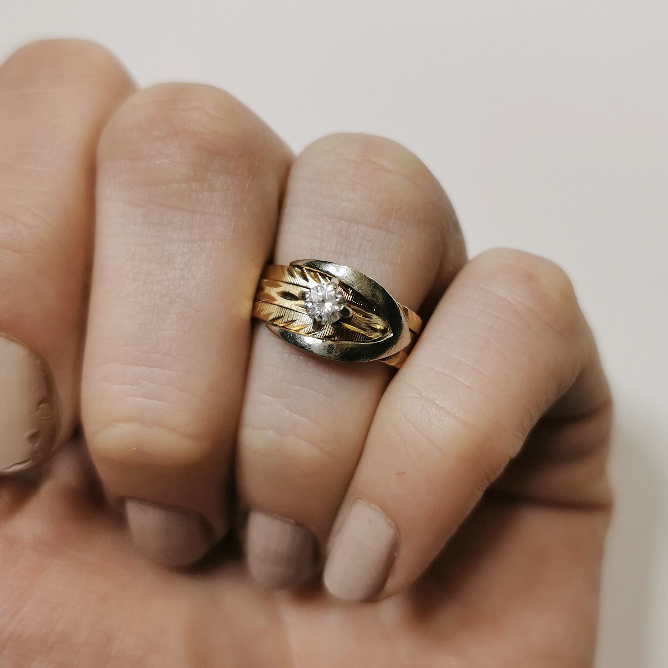 Bague solitaire à trois anneaux soudée en diamant | 0,20 ct | Taille 5 |