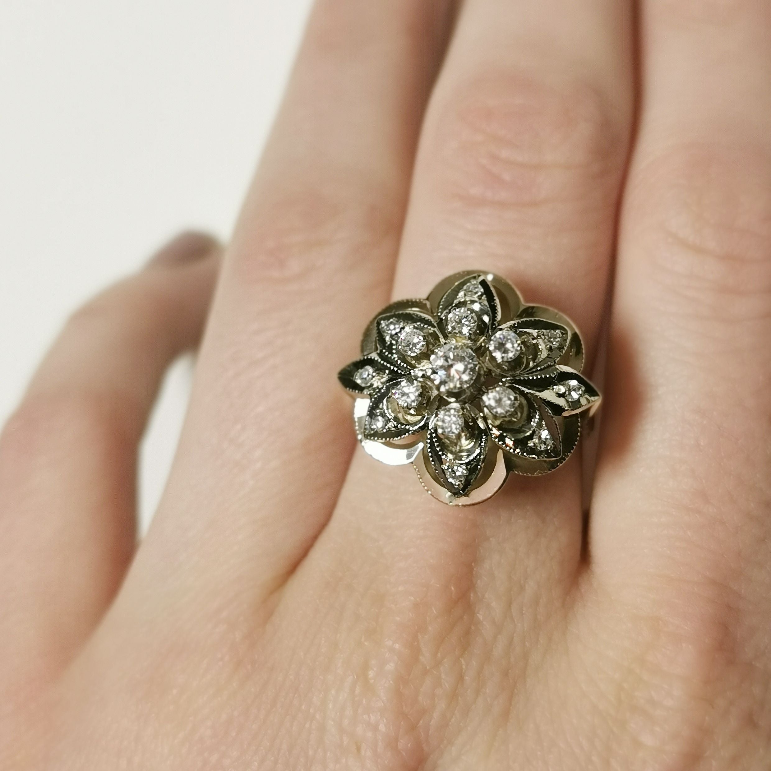 Art Deco Era Floral Diamond Cocktail Ring | 0.44ctw | SZ 8 |