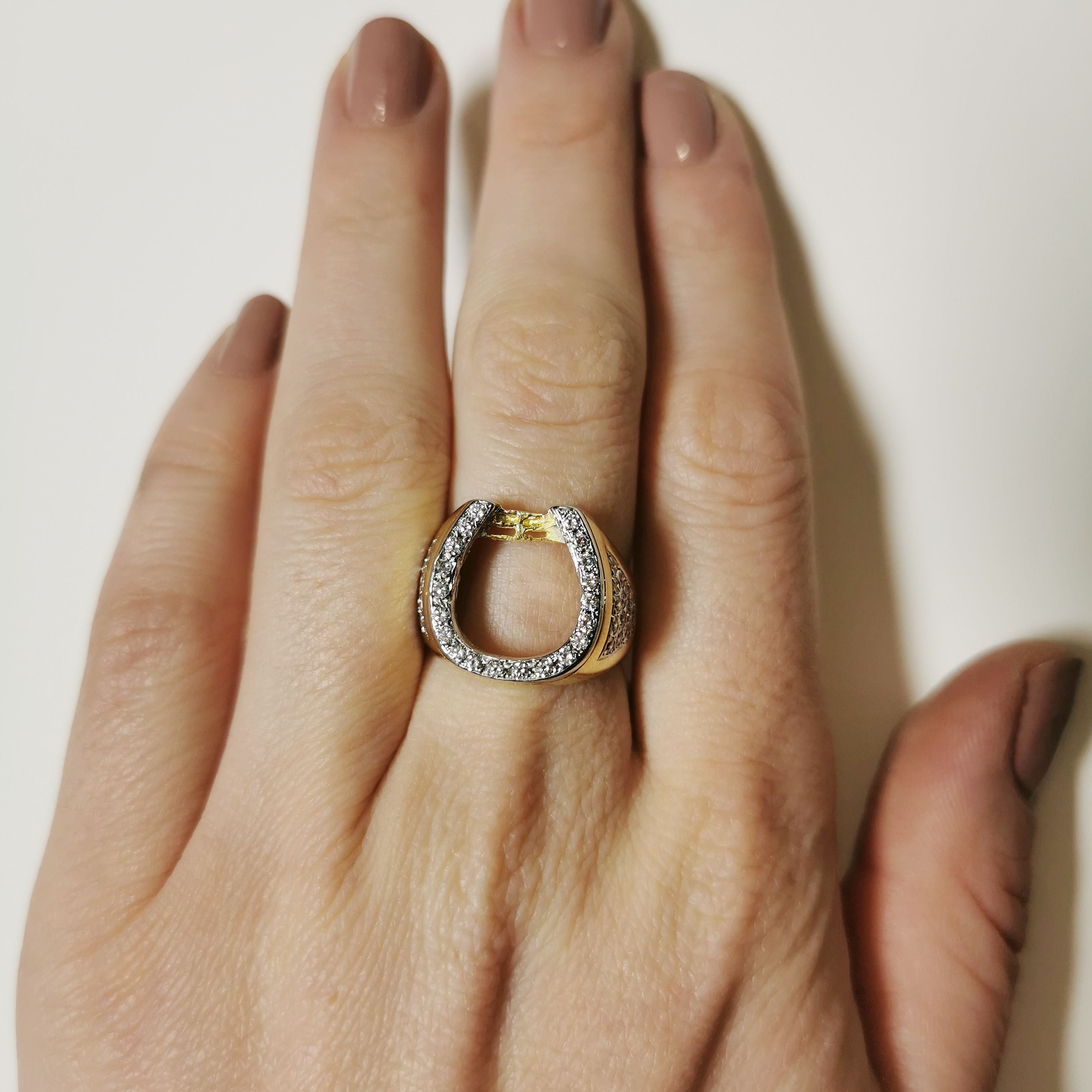 Micro Pave Set Diamond Horseshoe Ring | 0.85ctw | SZ 8 |