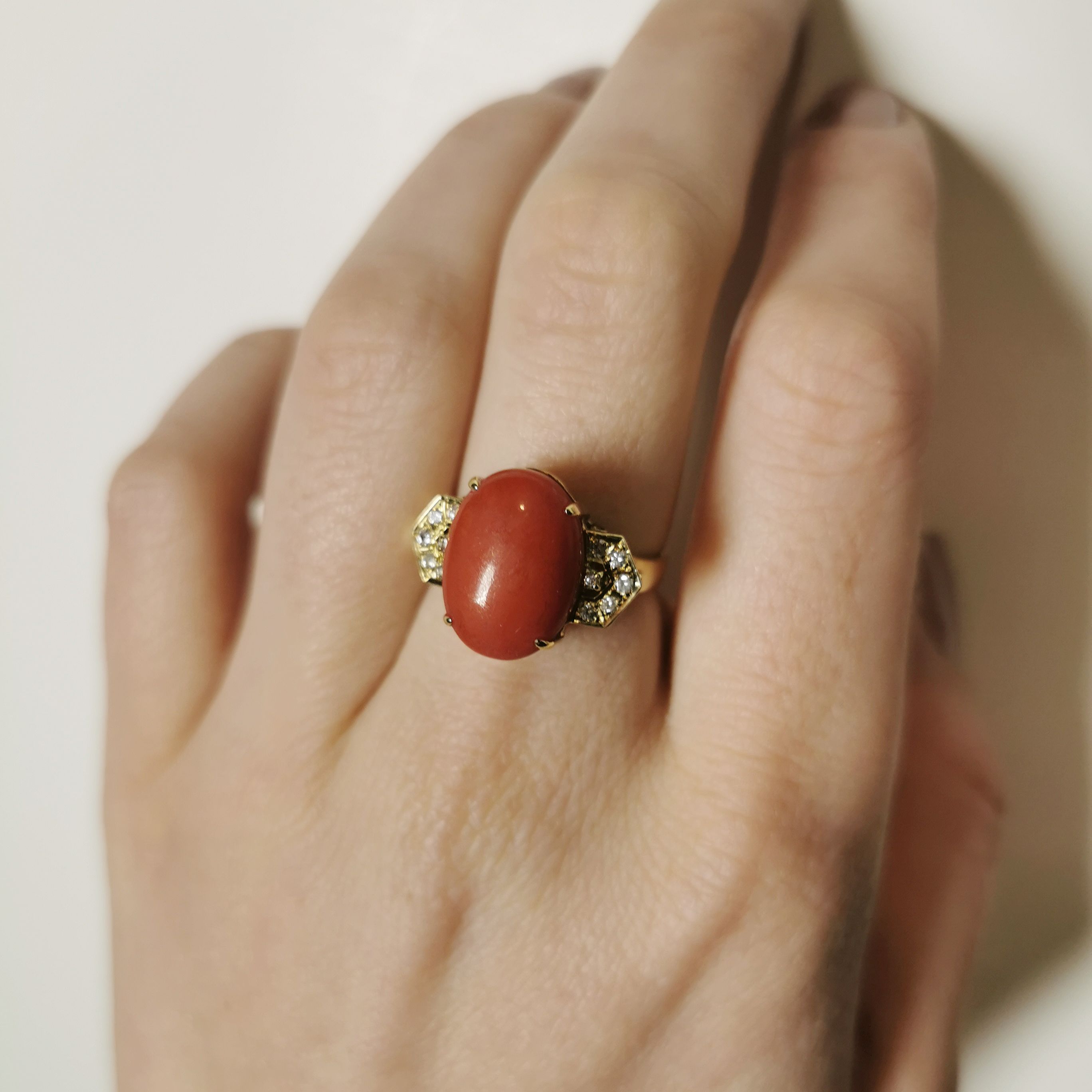 Red Coral & Diamond Ring | 0.12ctw, 8.35ct | SZ 8 |