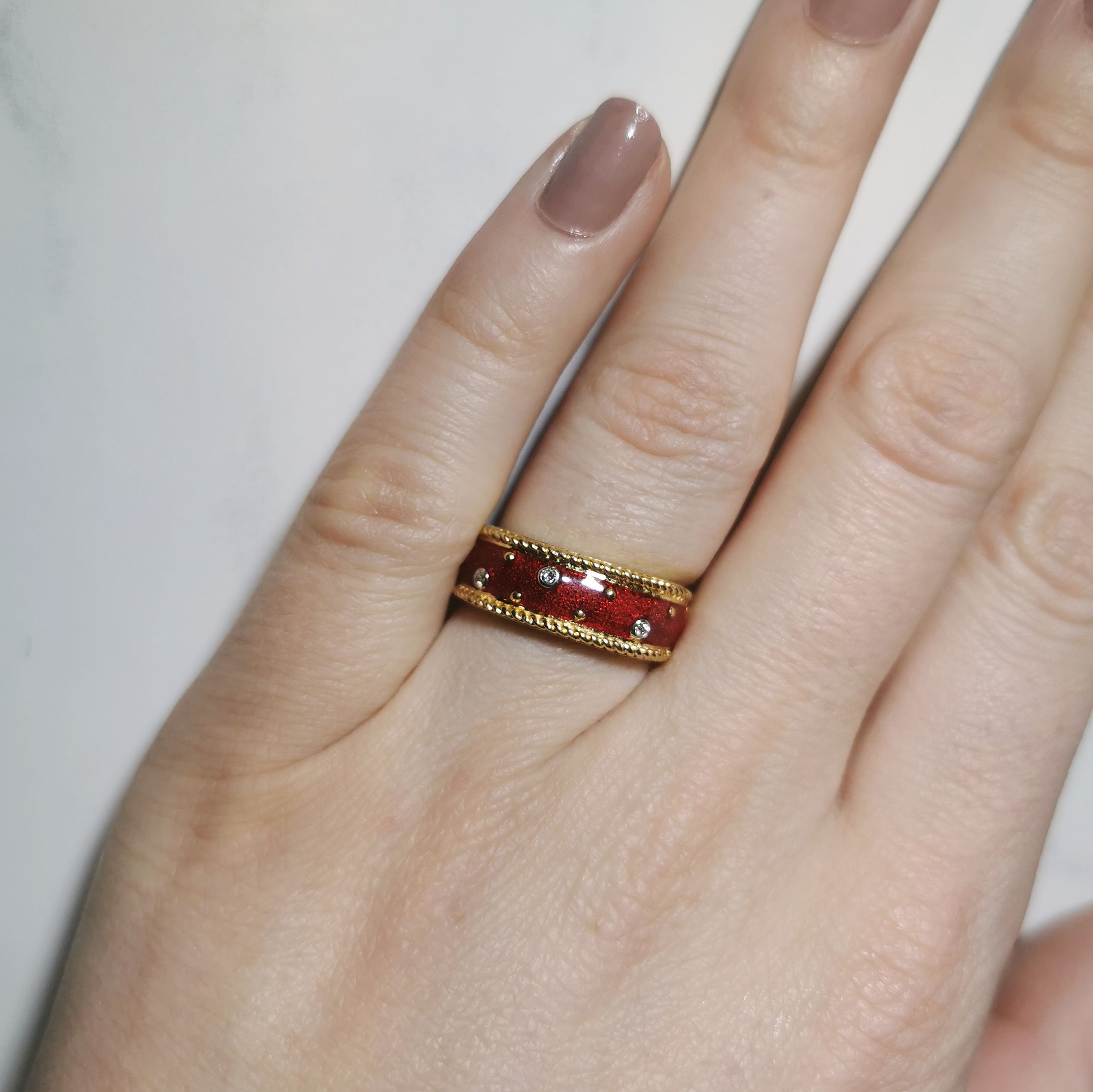 Red Enamel & Diamond Constellation Band | 0.03ctw | SZ 6.25 |