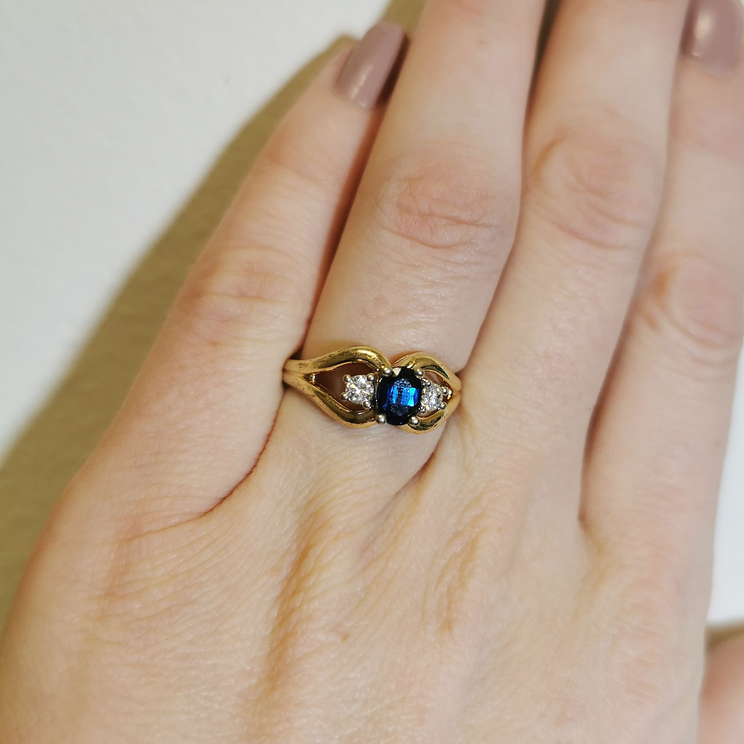 Three Stone Blue Sapphire & Diamond Ring | 0.14ctw, 0.77ct | SZ 6.5 |