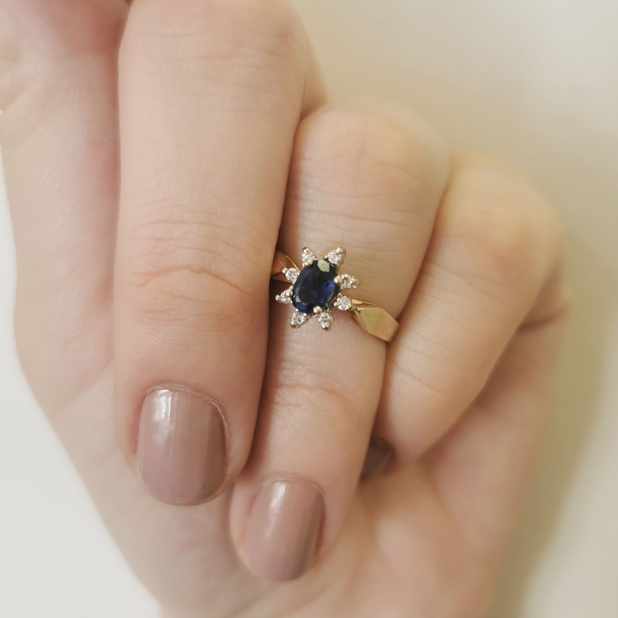 Blue Sapphire & Diamond Halo Ring | 0.08ctw, 0.50ct | SZ 6 |