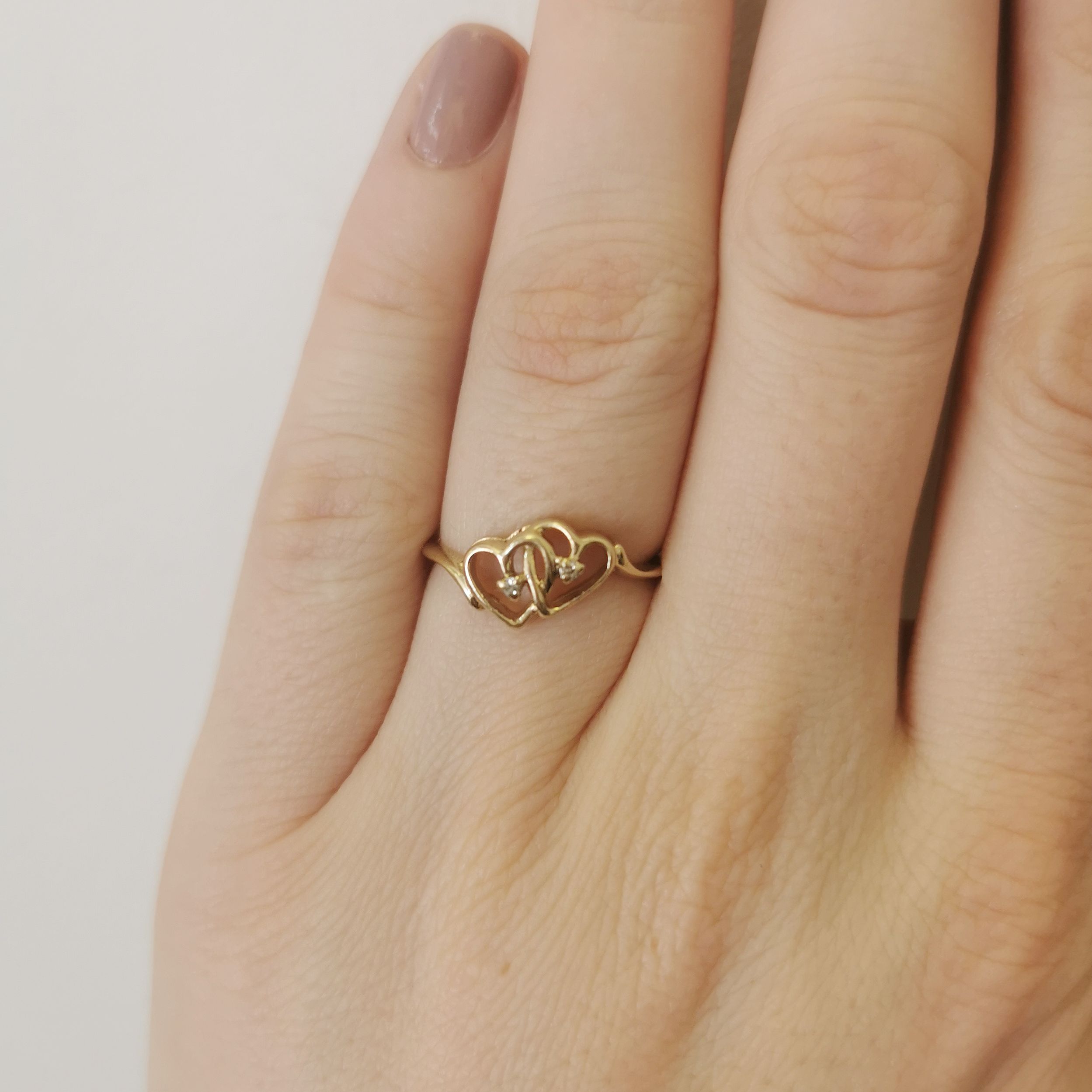 Interlocking Diamond Hearts Ring | 0.01ctw | SZ 6.5 |
