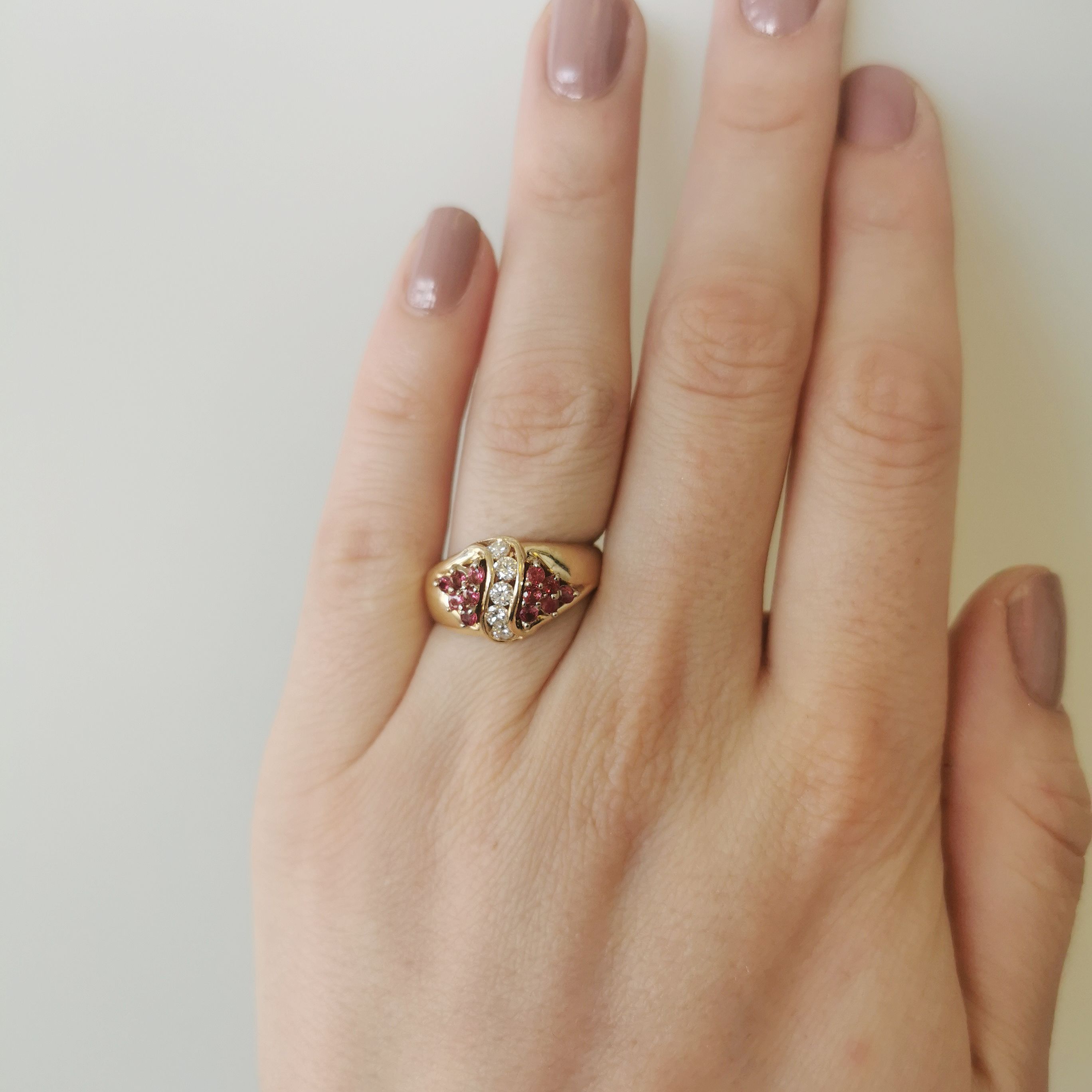 Diamond & Ruby Bypass Cocktail Ring | 0.25ctw, 0.44ctw | SZ 8.25 |