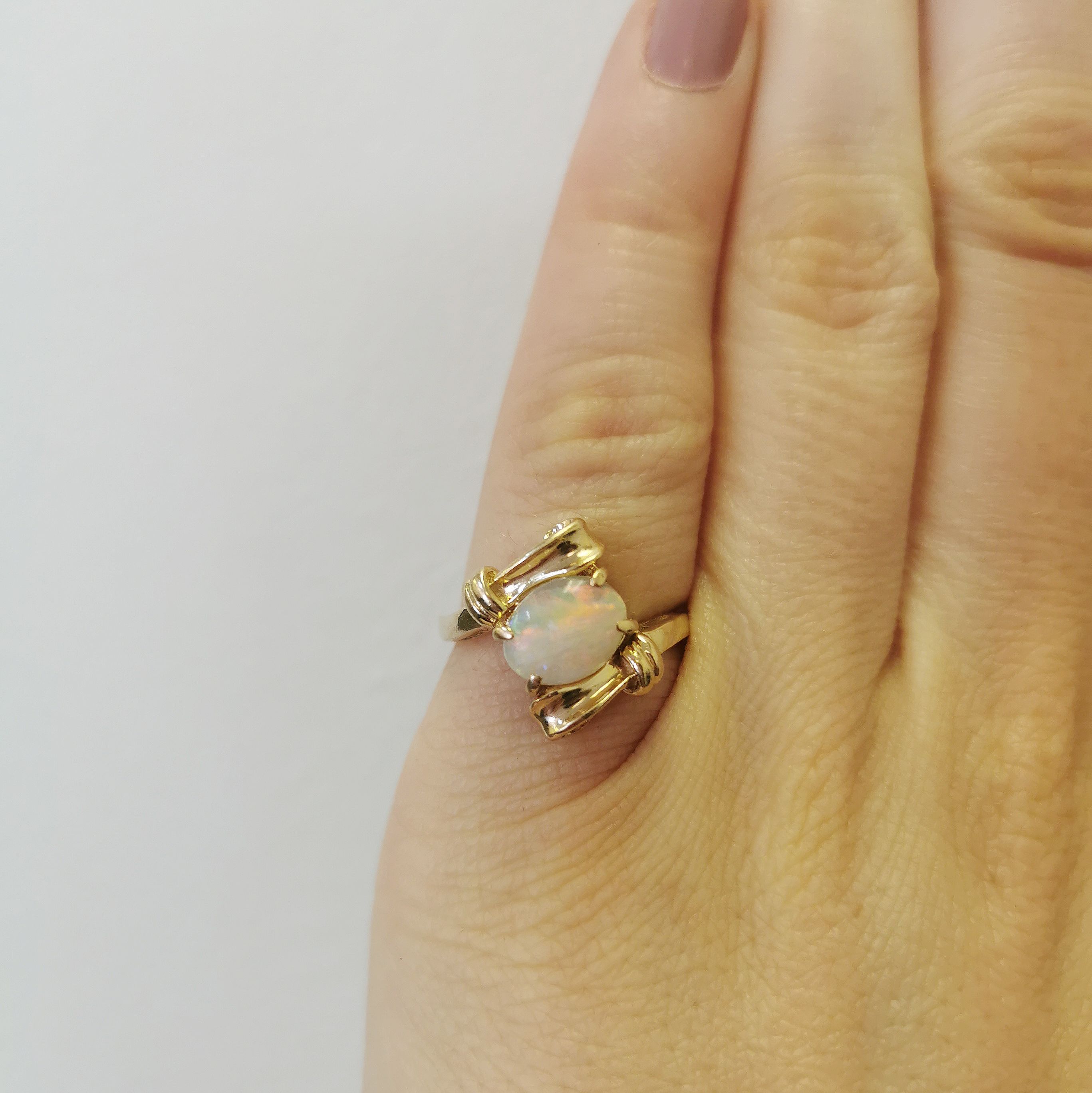 Oval Opal Scroll Bypass Ring | 0.81ct | SZ 5 |