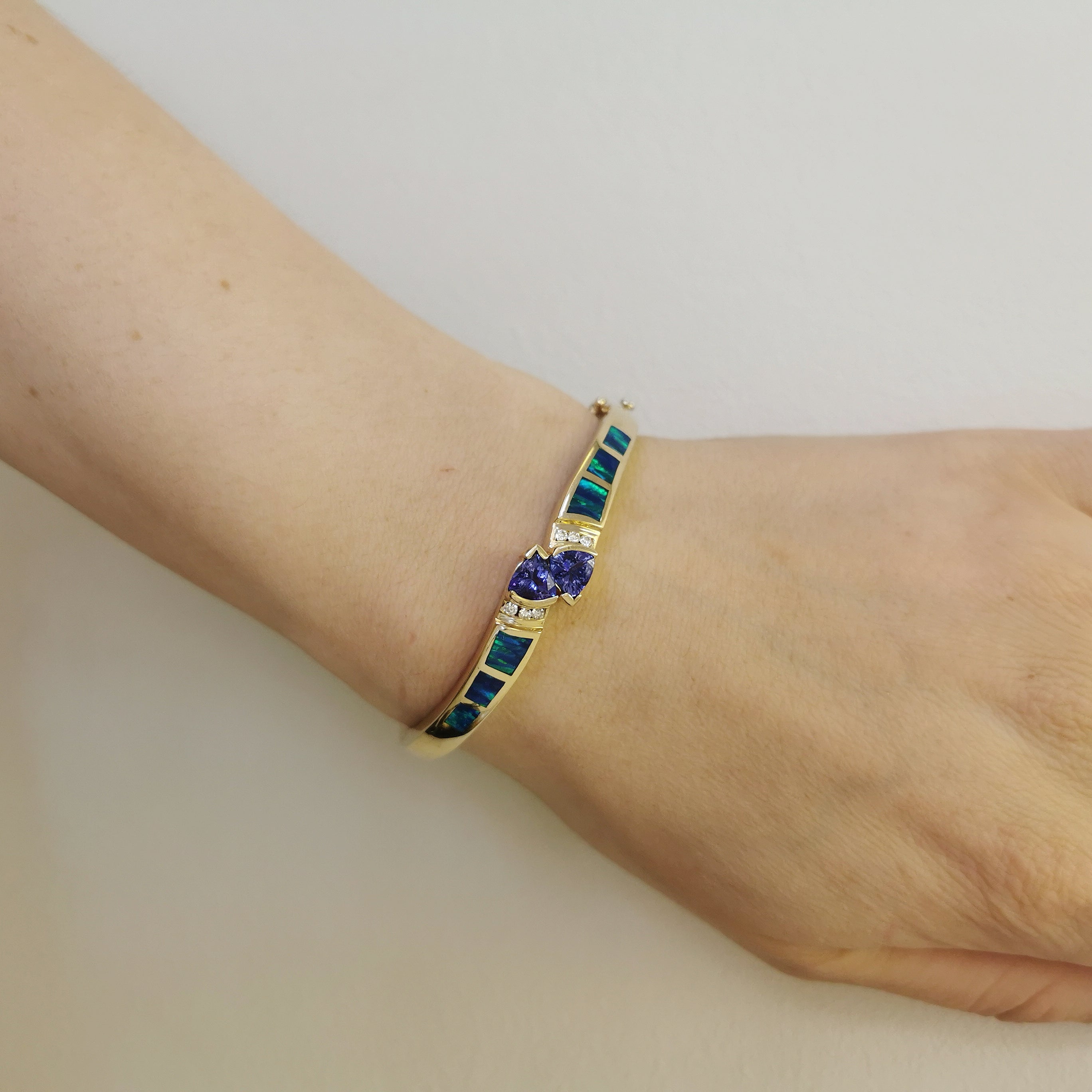 Trillion Tanzanite & Opal Inlay Bracelet | 1.50ctw, 2.00ctw, 0.12ctw | 7" |