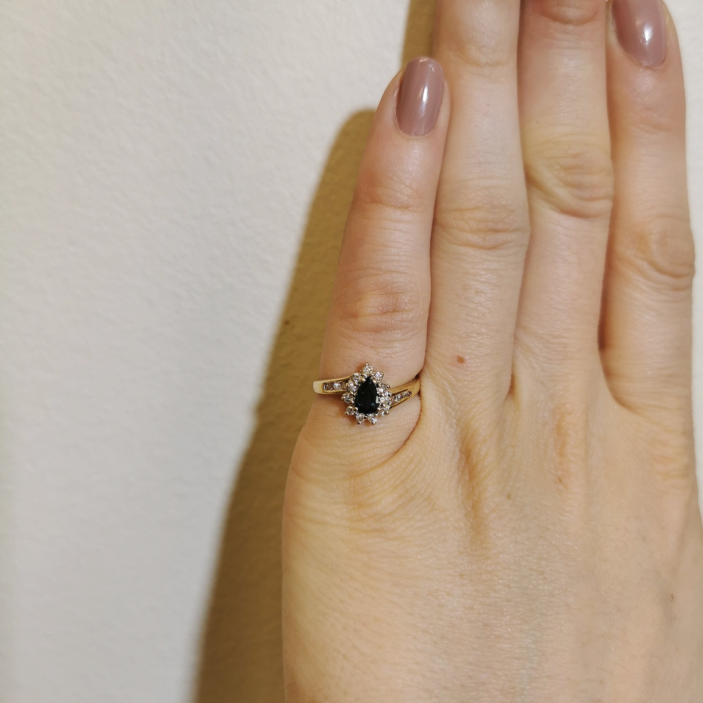 Pear Cut Blue Sapphire & Diamond Bypass Ring | 0.45ct, 0.17ctw | SZ 4.75 |