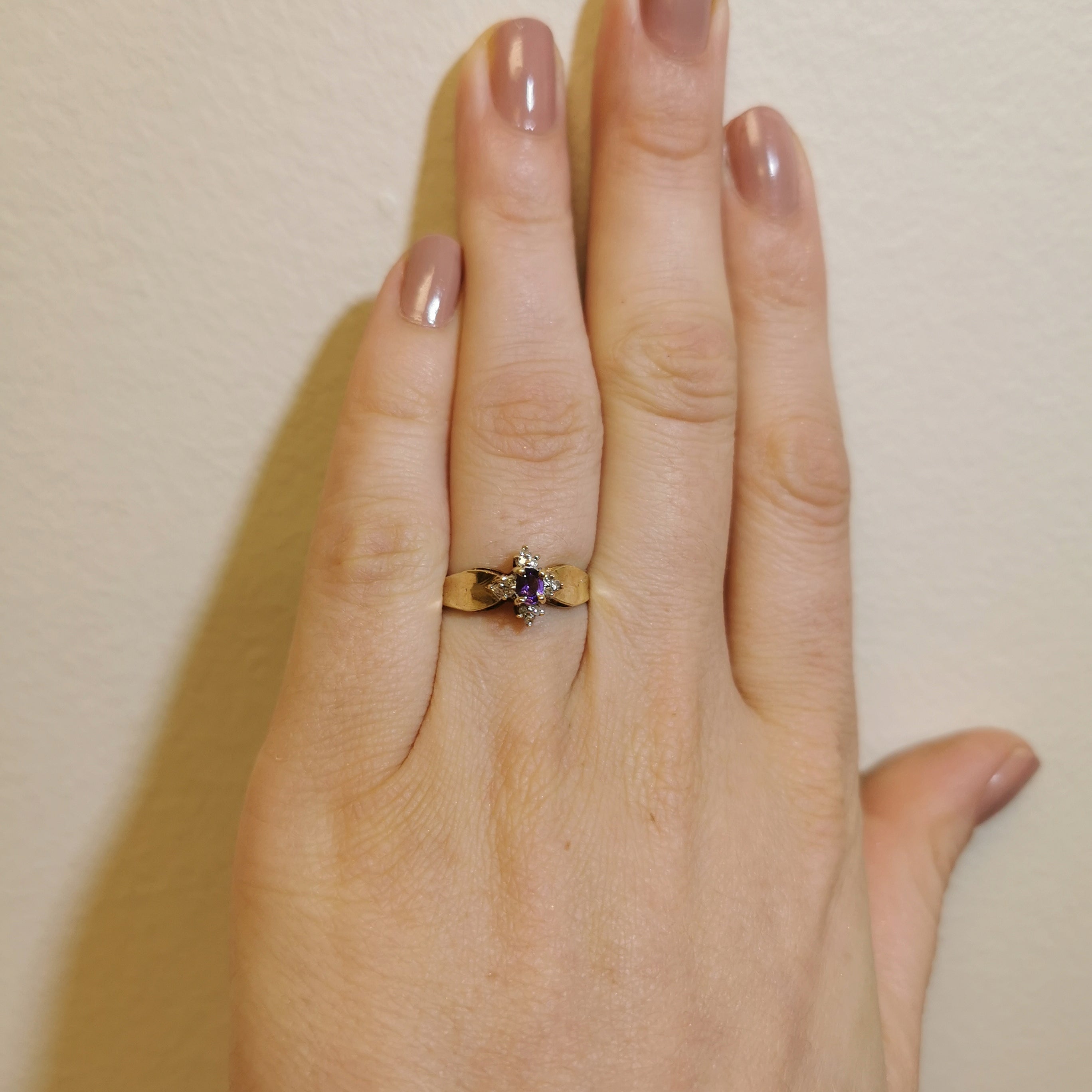 Petite Amethyst & Diamond Ring | 0.15ct, 0.06ctw | SZ 6.5 |