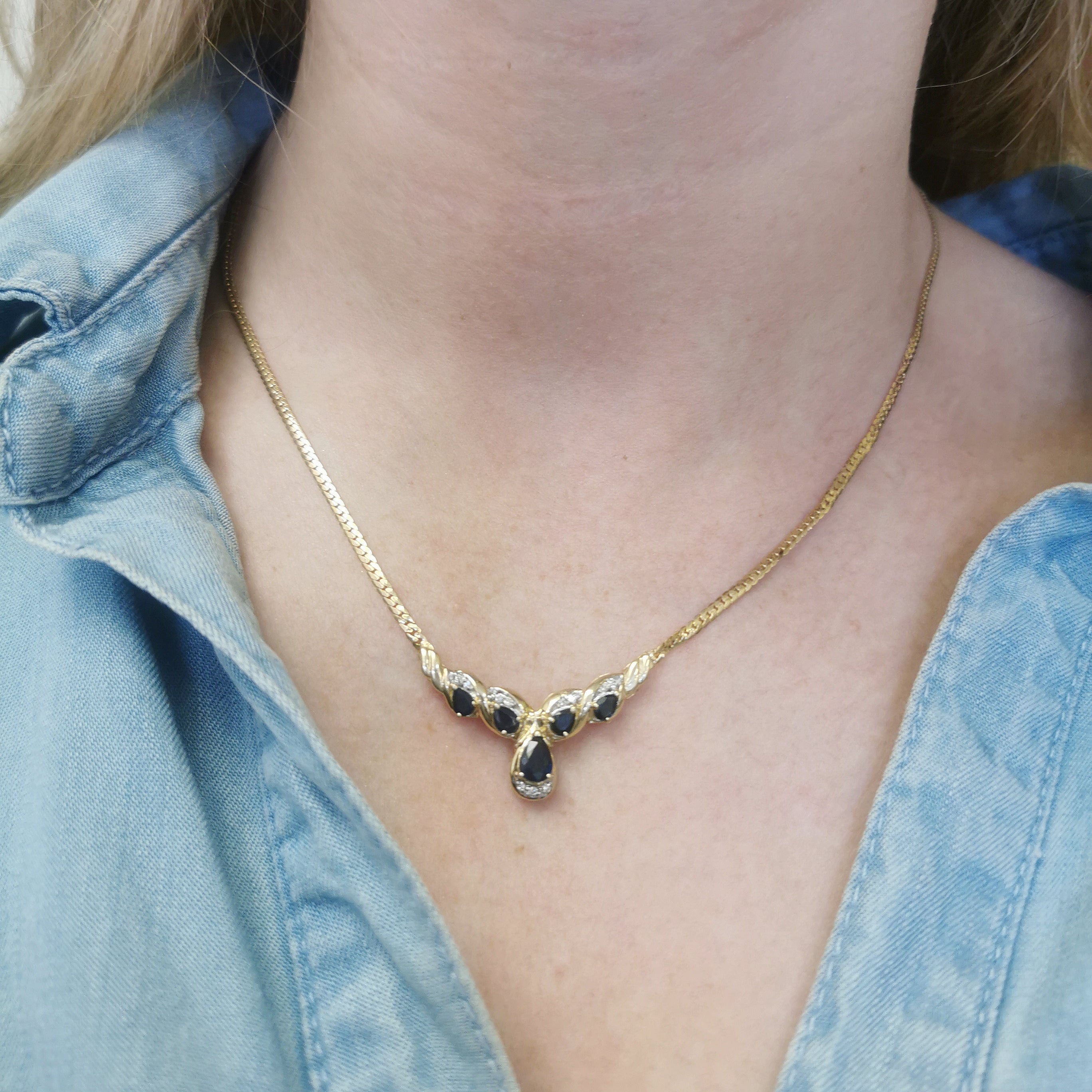 Blue Sapphire & Diamond Necklace | 1.25ctw, 0.06ctw | 16" |